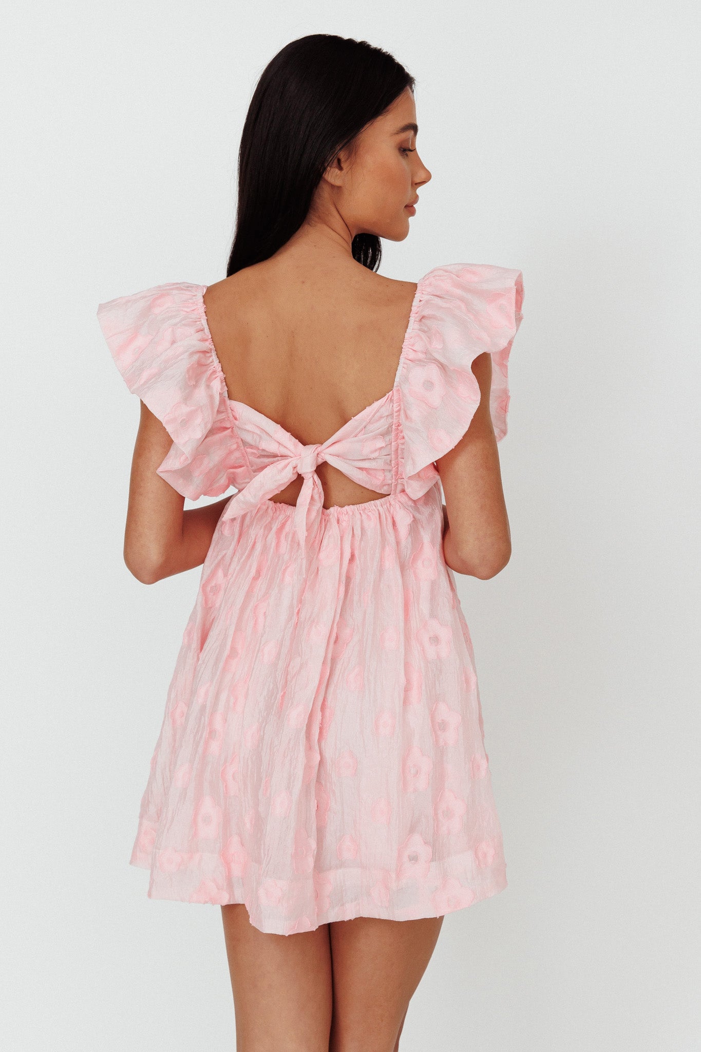 Tall Pink Textured Frill Maxi Dress, Tall