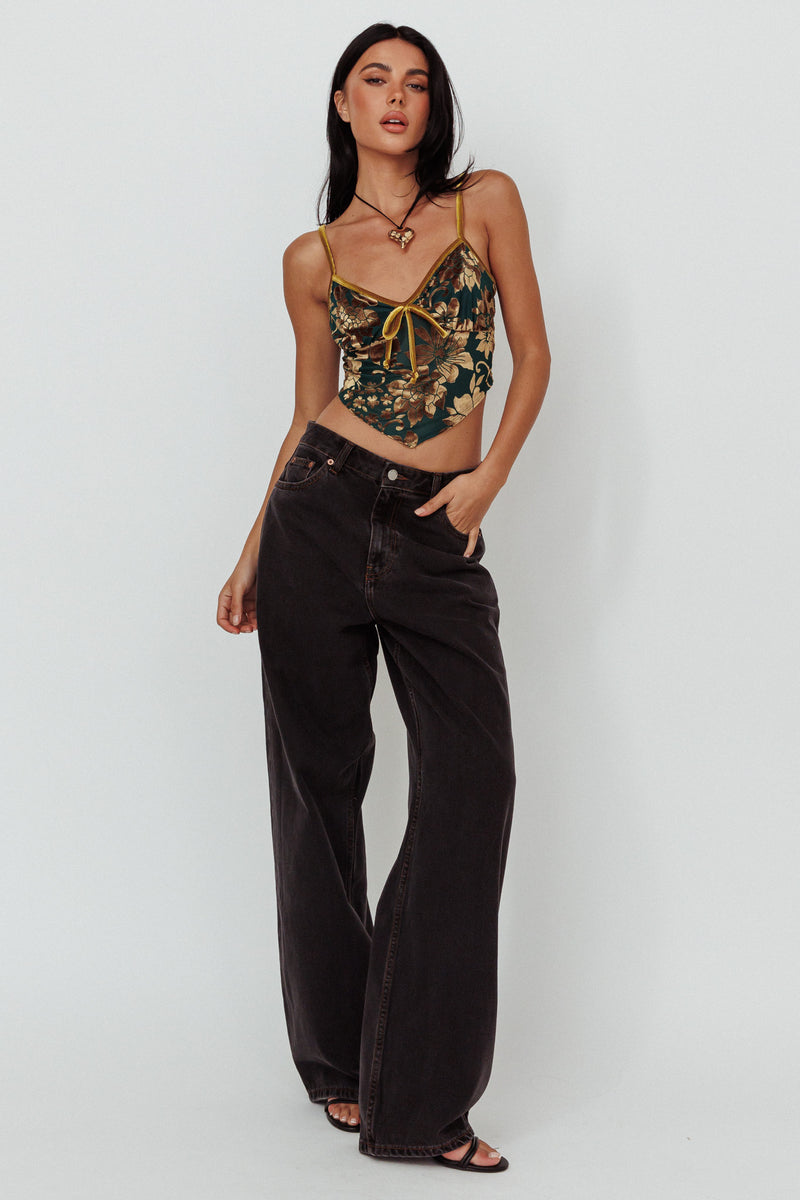 Shop the Caught Feelings Floral Velour Crop Top Green/Gold | Selfie Leslie