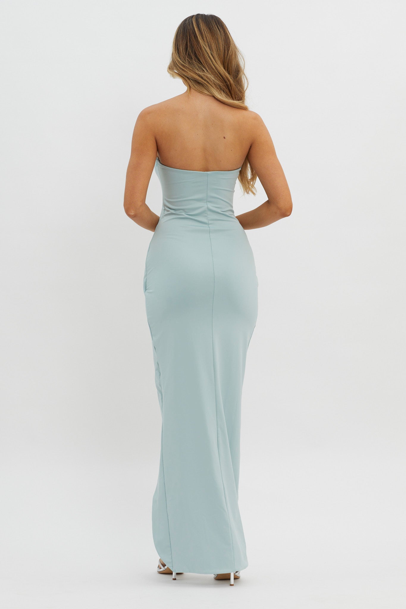 Shop the Evette Strapless Split Maxi Dress Sage | Selfie Leslie
