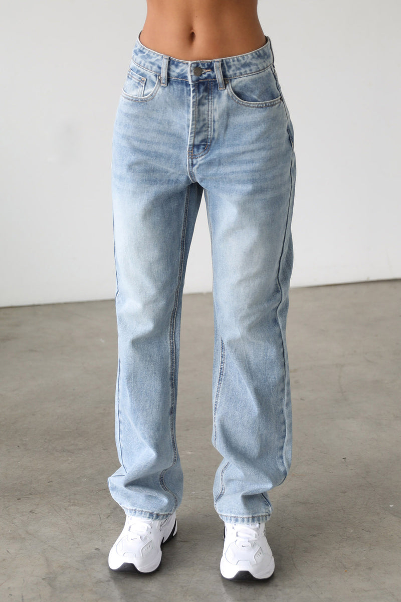 Shop the DOGMA Classic High Rise Straight Leg Denim Jeans Light Wash ...