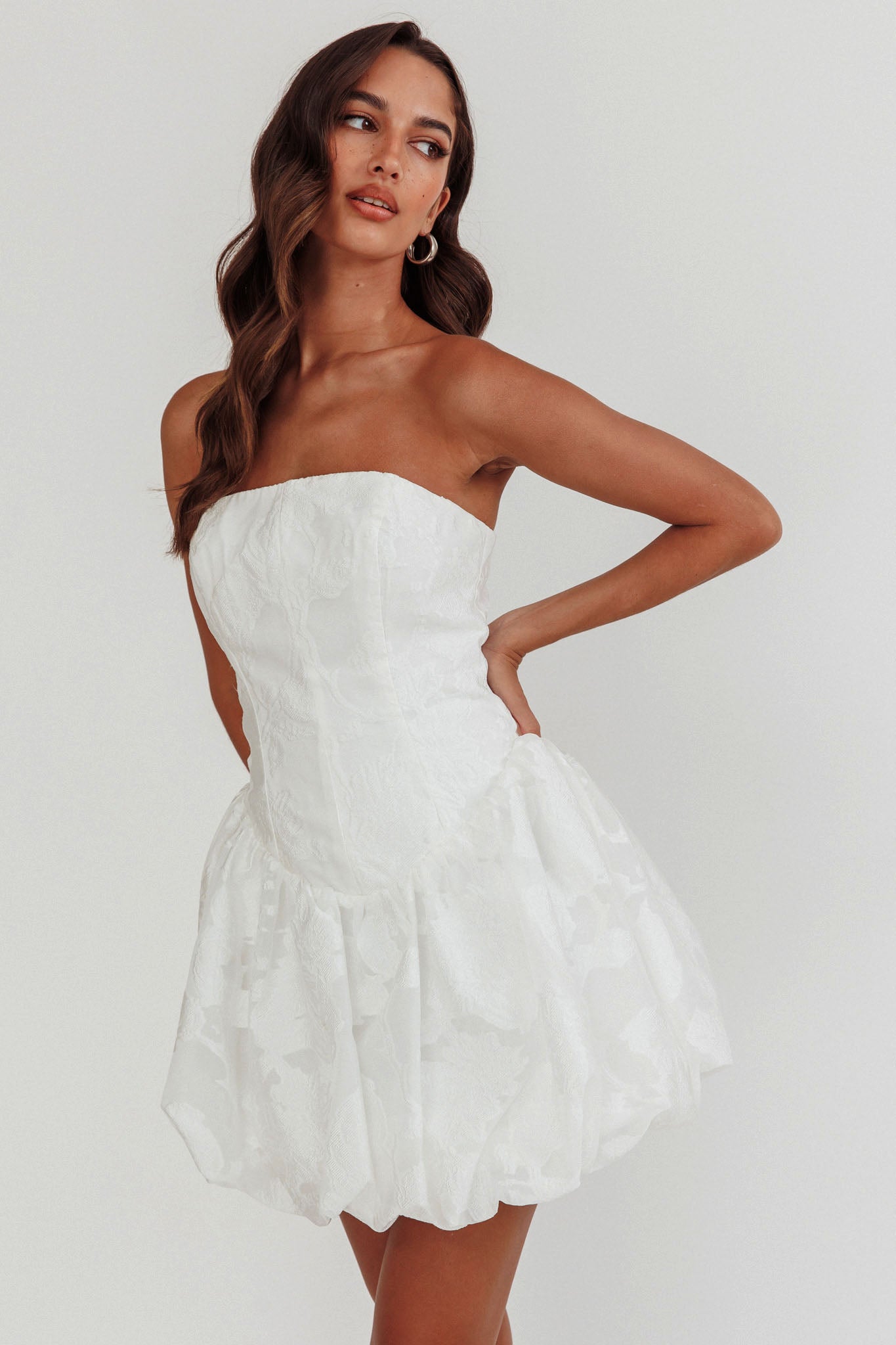 White Strapless Bubble Dress