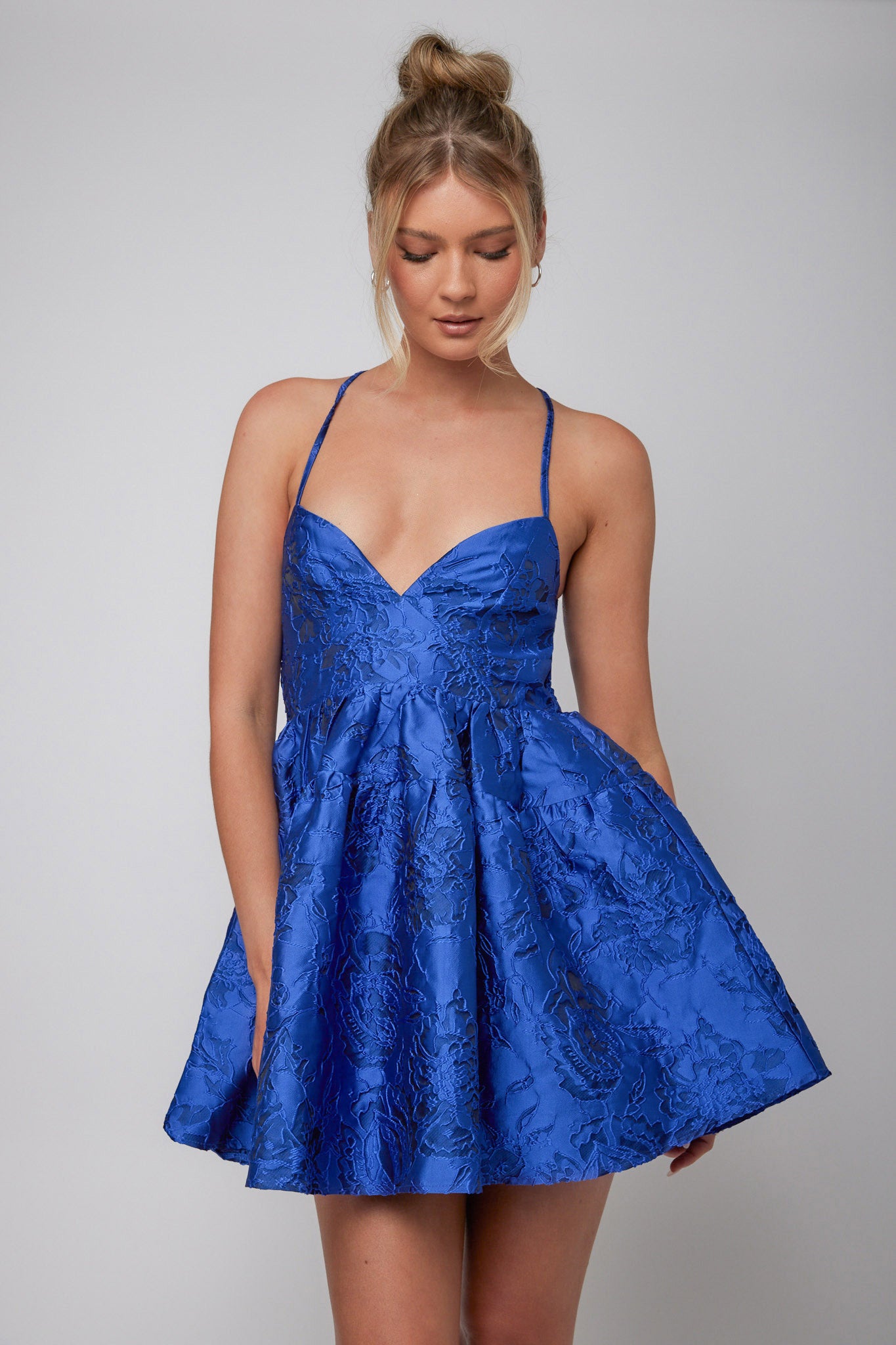 Shop the Maybelle Jacquard A-Line Mini Dress Royal | Selfie Leslie