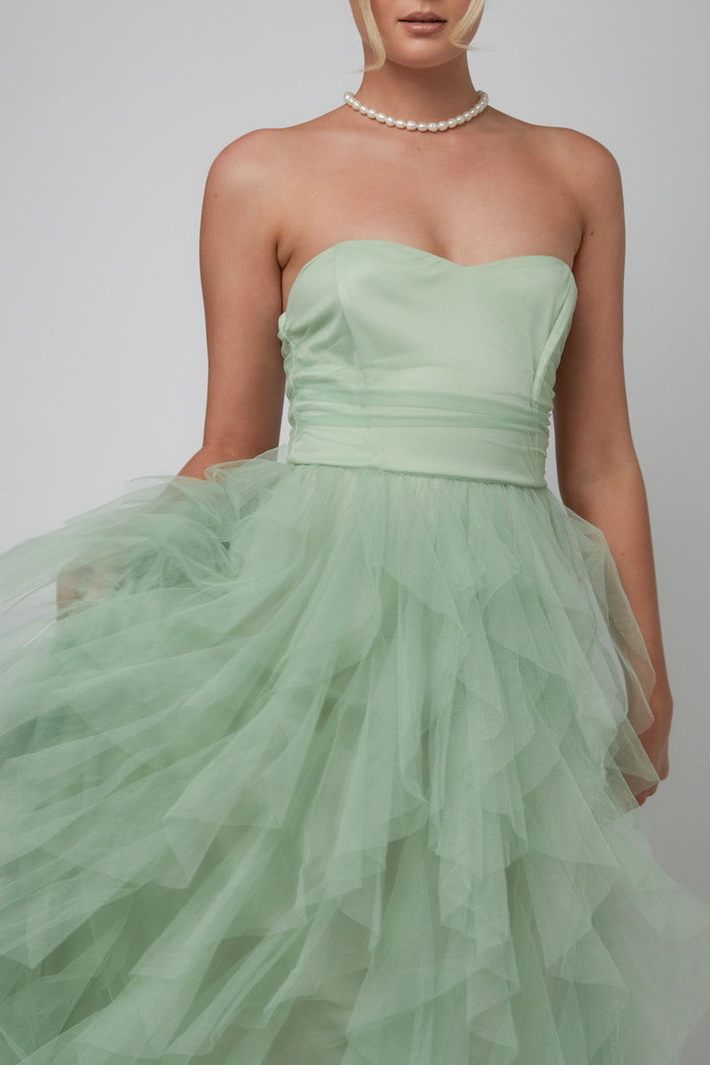 Shop the Rori Tulle Cascade Maxi Dress Sage | Selfie Leslie