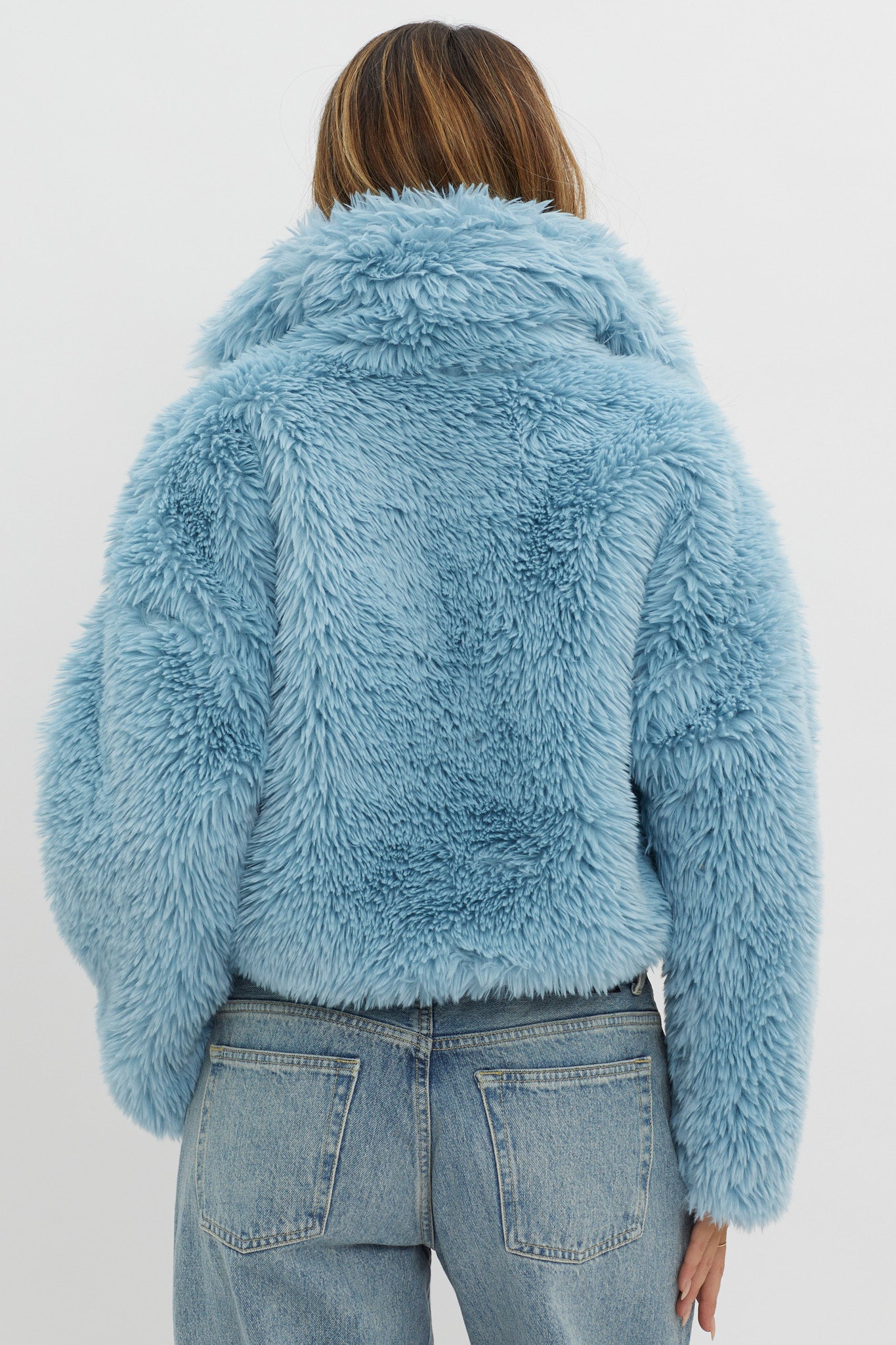 Blue faux fur hot sale cropped jacket