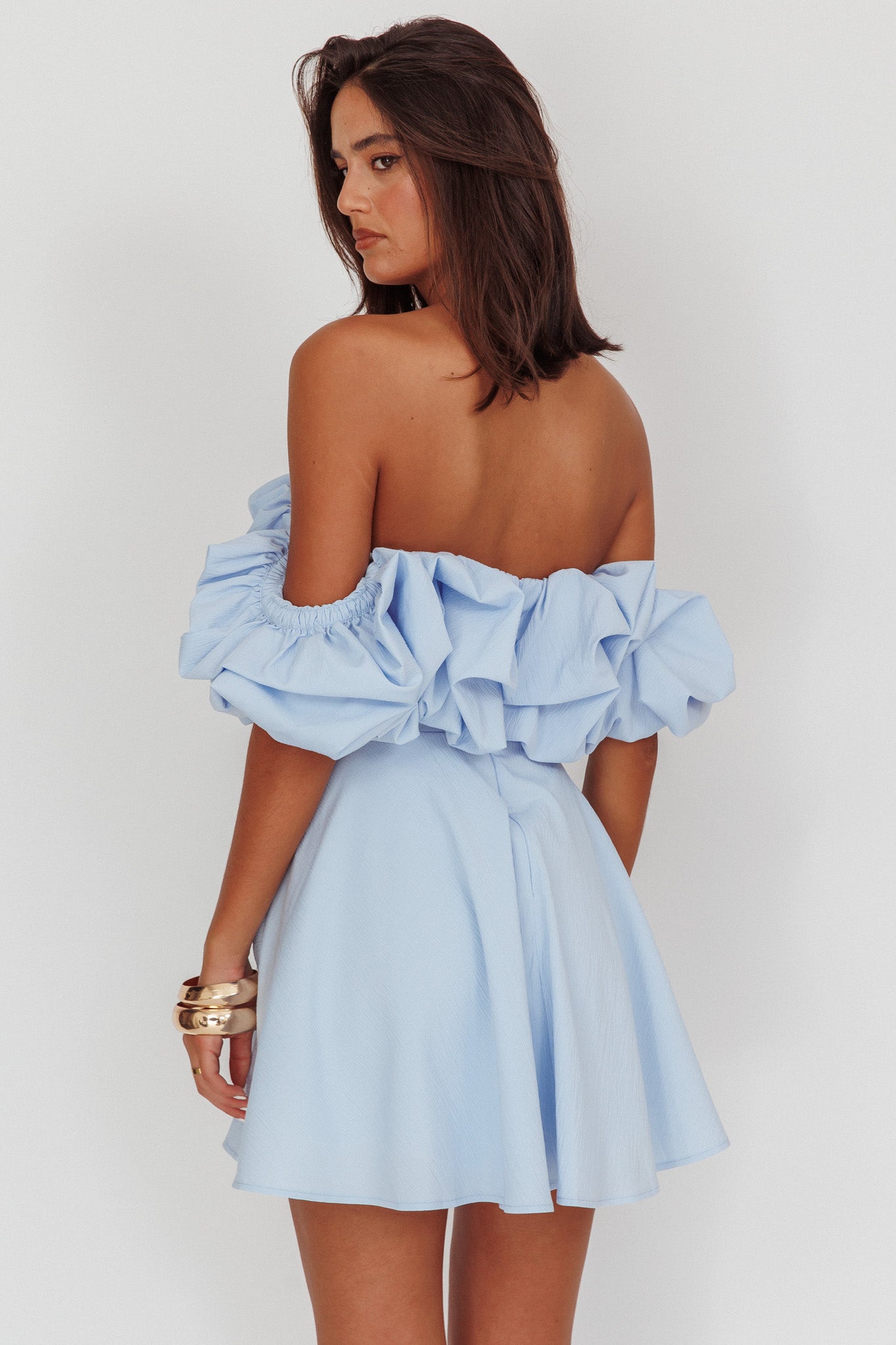 Shop the Kailynn Off-Shoulder A-Line Mini Dress Blue | Selfie Leslie