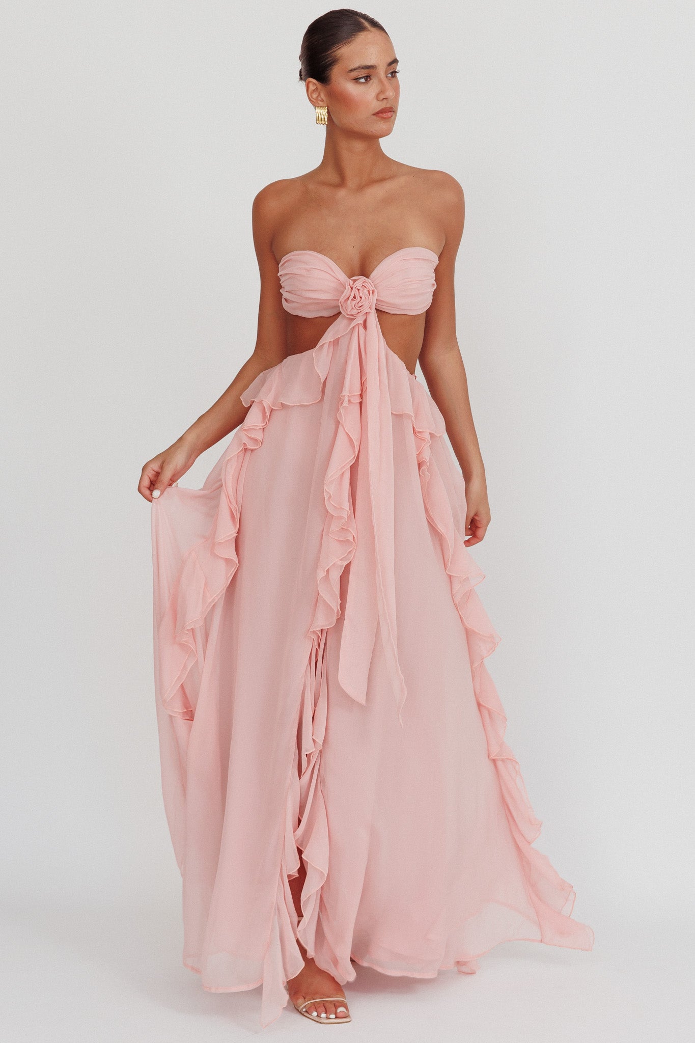 Blush ruffle maxi dress best sale