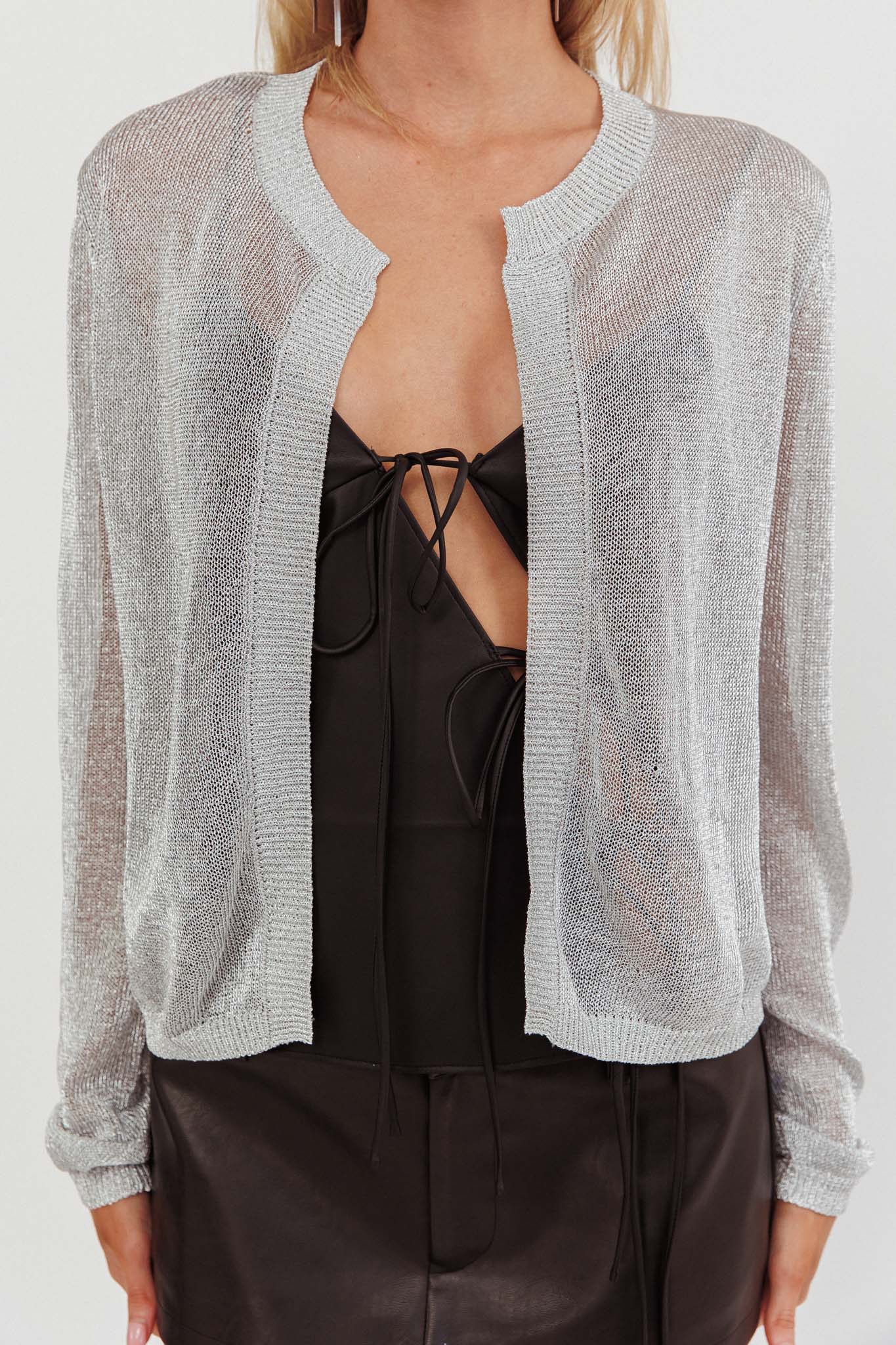 Metallic knit cardigan deals