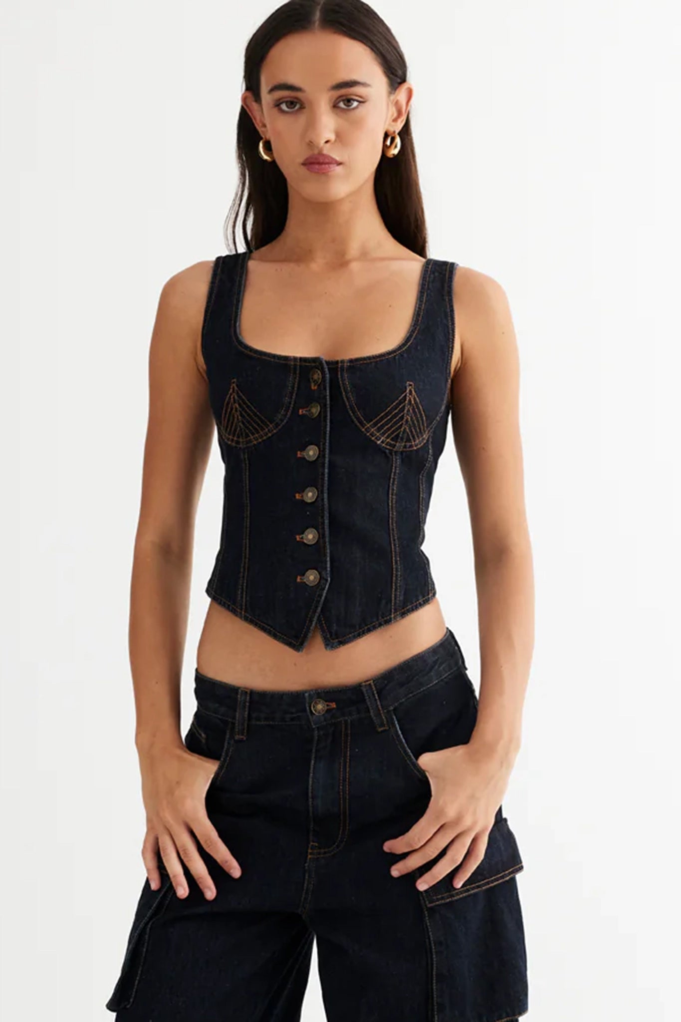 Denim corset top - Black - Ladies