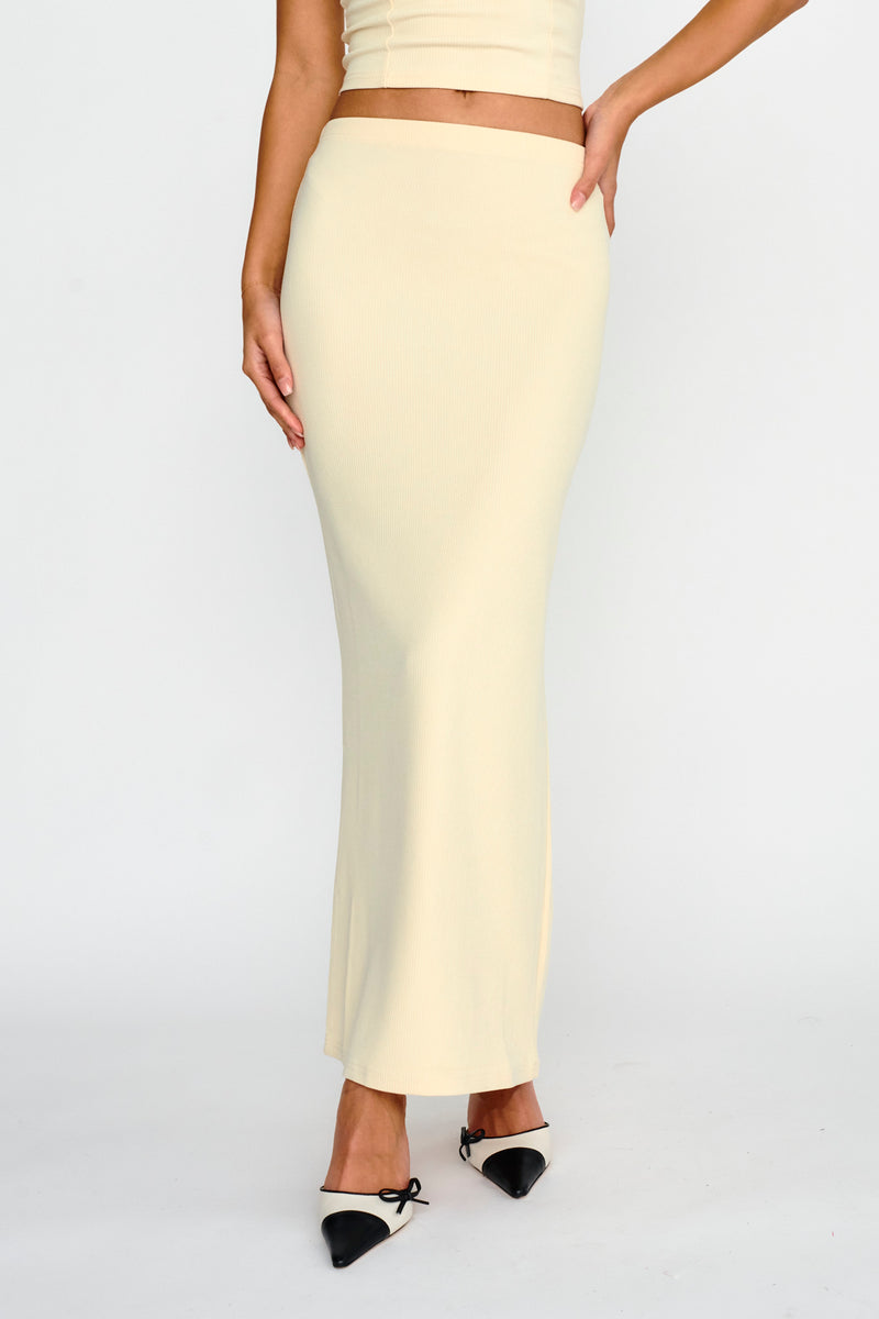 Shop the Strike A Pose Ribbed Maxi Skirt Cream | Selfie Leslie