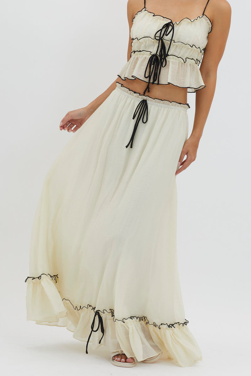 Shop the Maidens Tie Detail Overlock Maxi Skirt Cream | Selfie Leslie