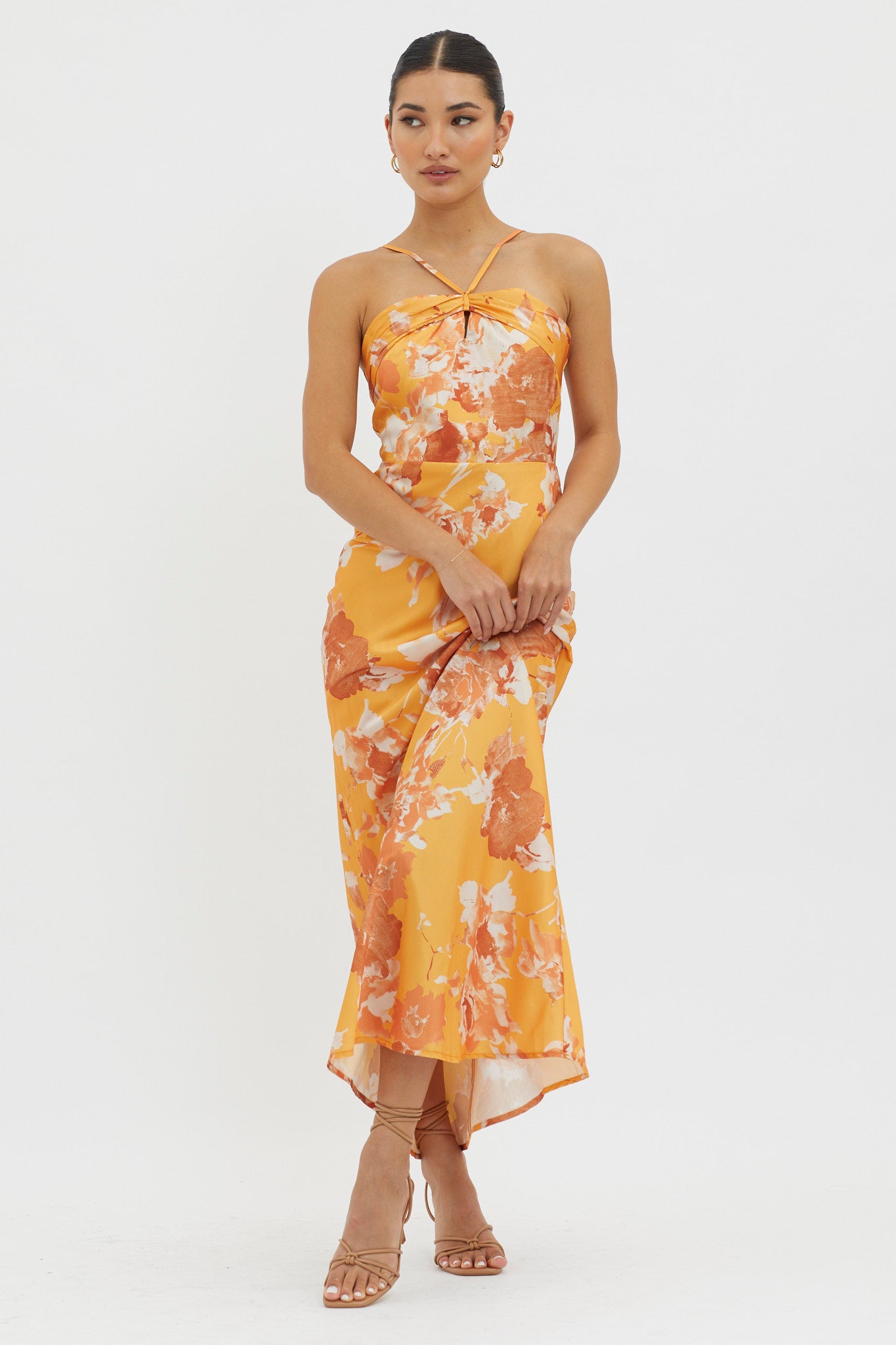 Shop the Carter Foldover Neckline Maxi Dress Orange Yellow | Selfie Leslie