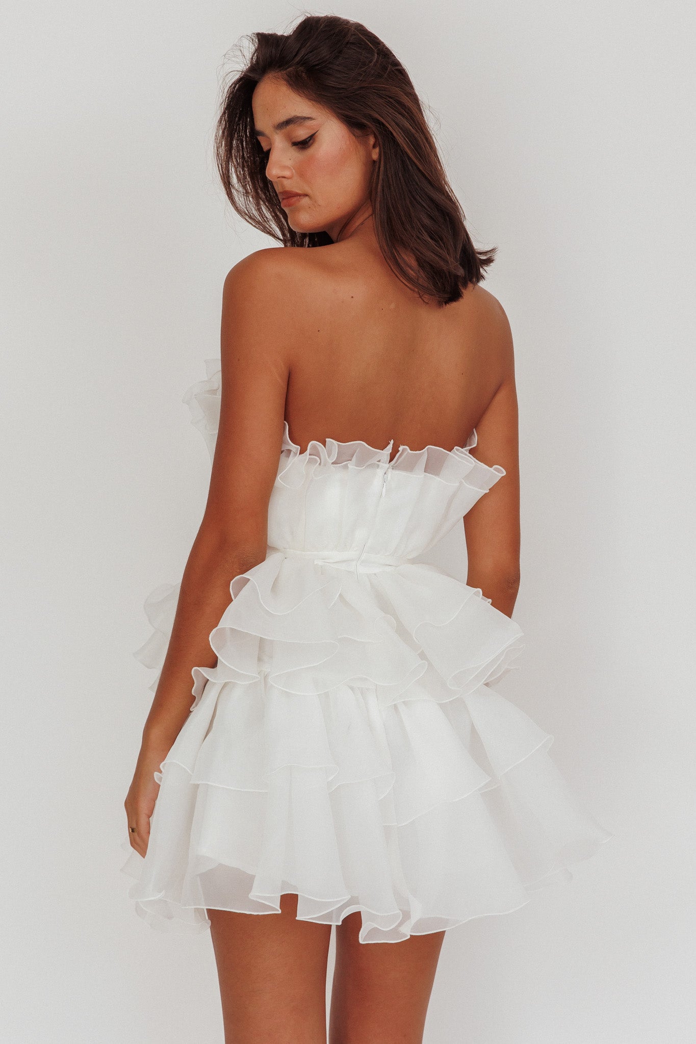 Shop the Bon Bon Tiered Organza Mini Dress White Selfie Leslie