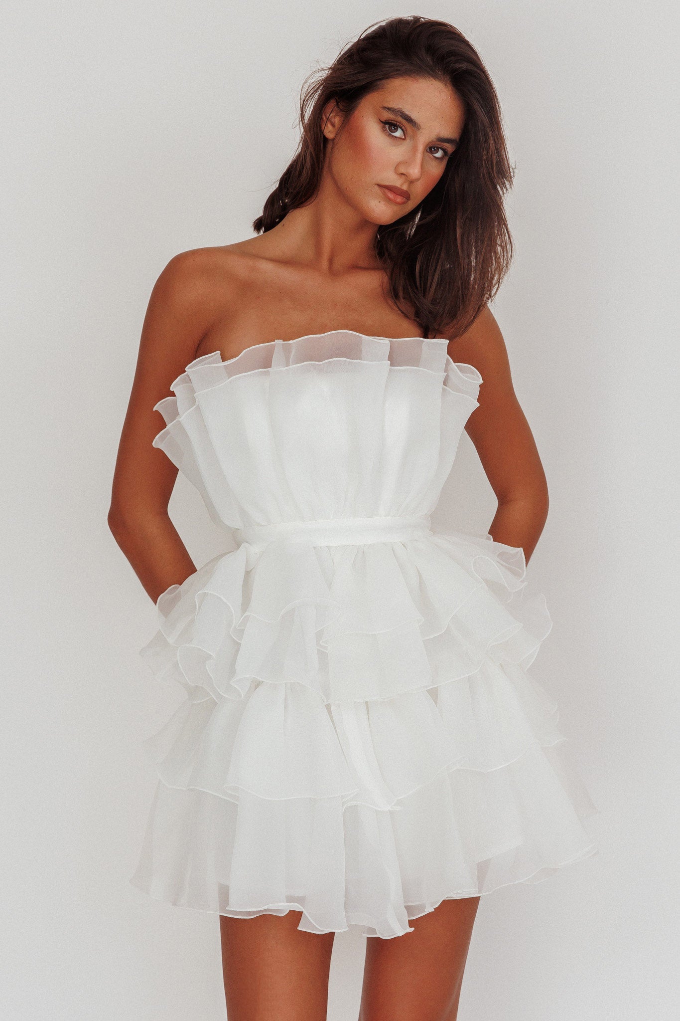 Shop the Bon Bon Tiered Organza Mini Dress White | Selfie Leslie