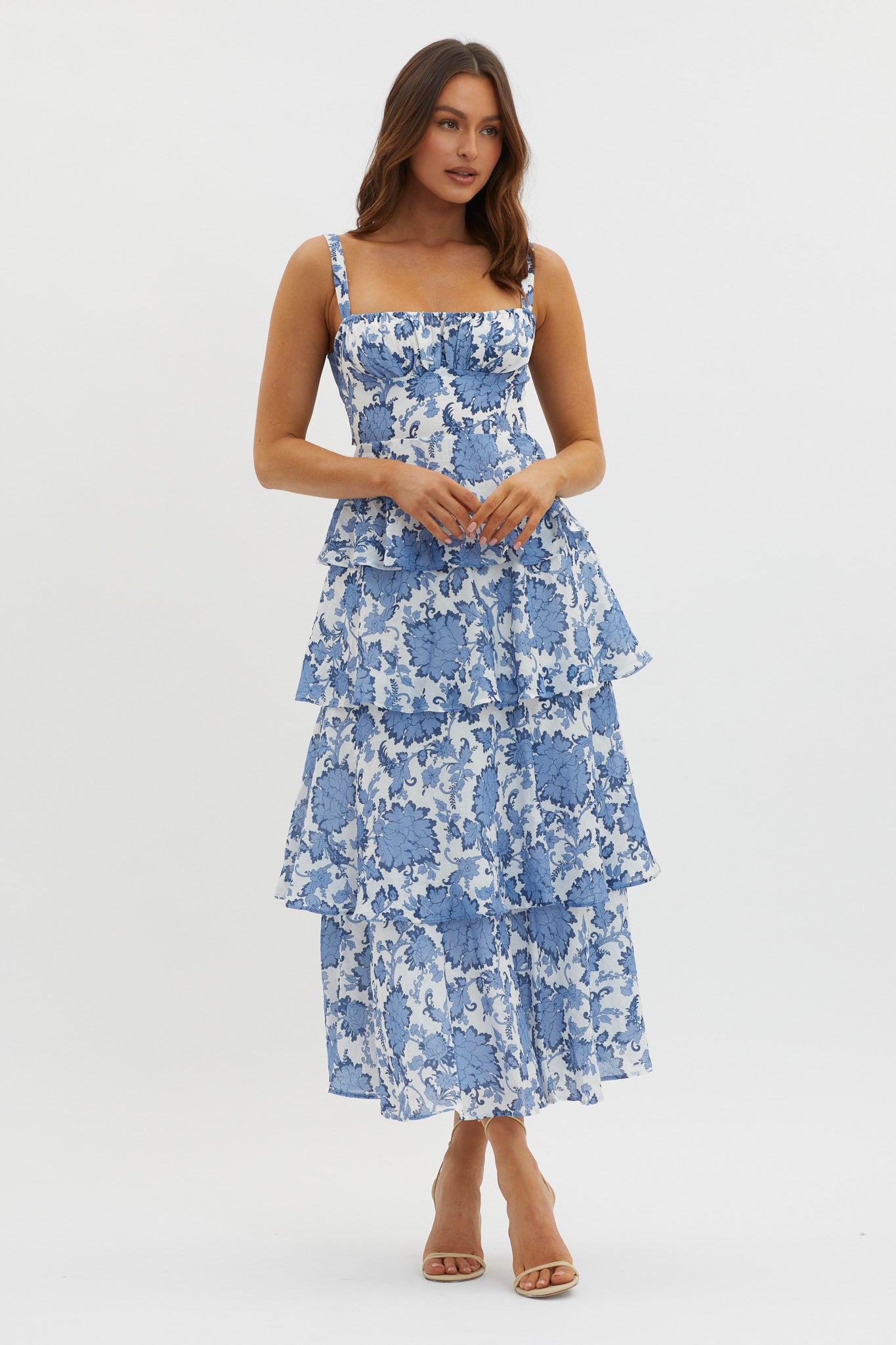 Shop the Provence Bloom Tiered Maxi Dress Floral Blue | Selfie Leslie