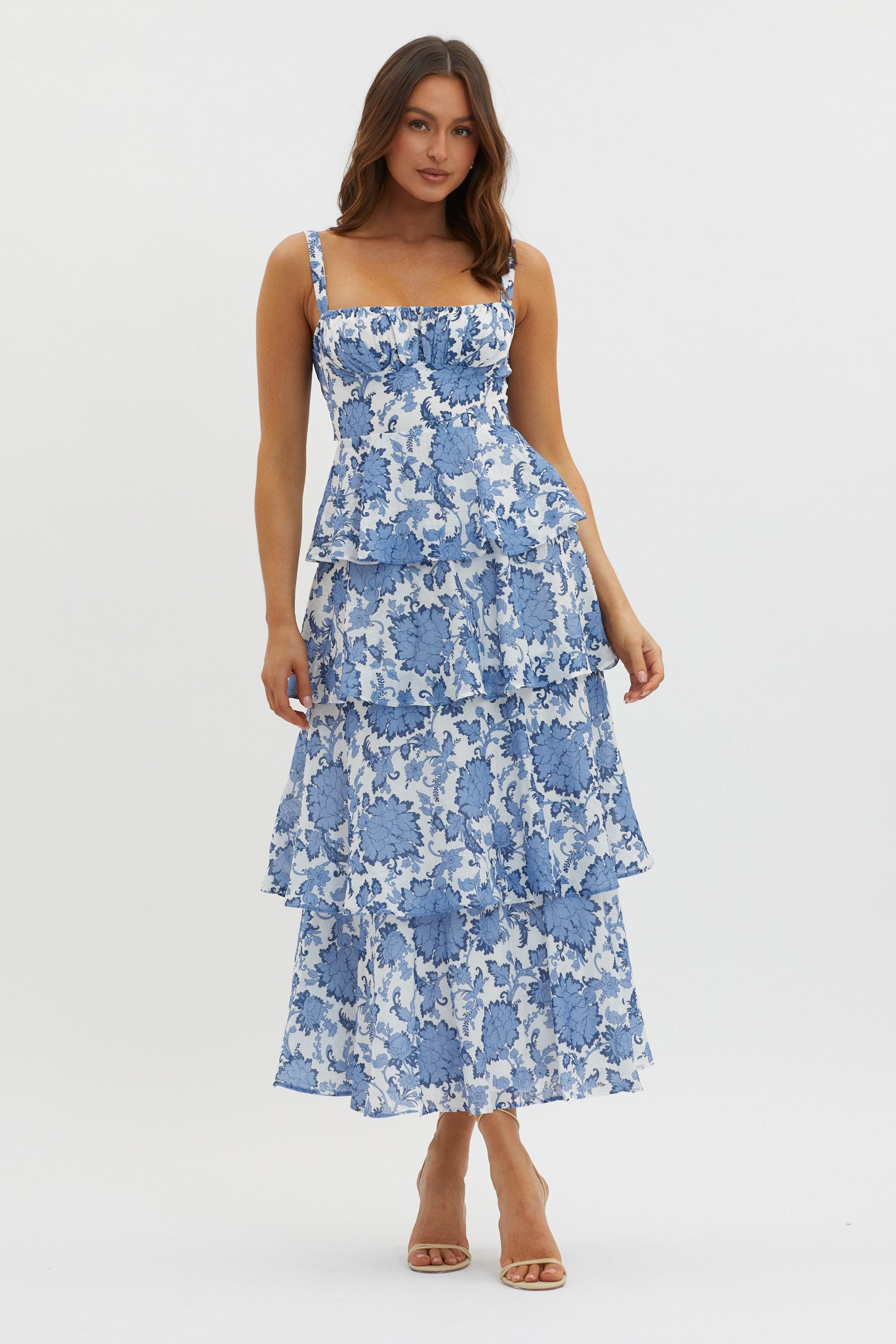 Shop the Provence Bloom Tiered Maxi Dress Floral Blue | Selfie Leslie