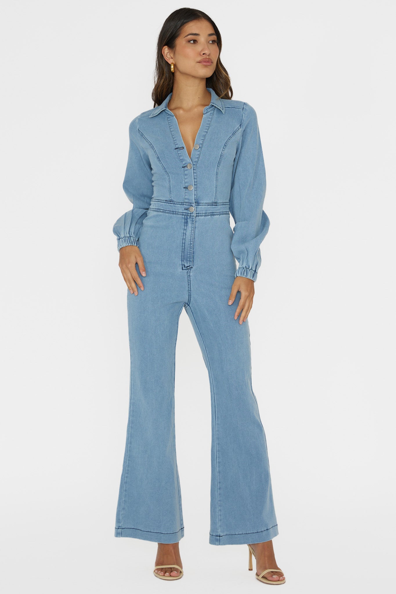 Selfie LESLIE Women s Jumpsuits Rompers Emilio Long Sleeve Jumpsuit Denim Blue Xs by Selfie LESLIE Clearance