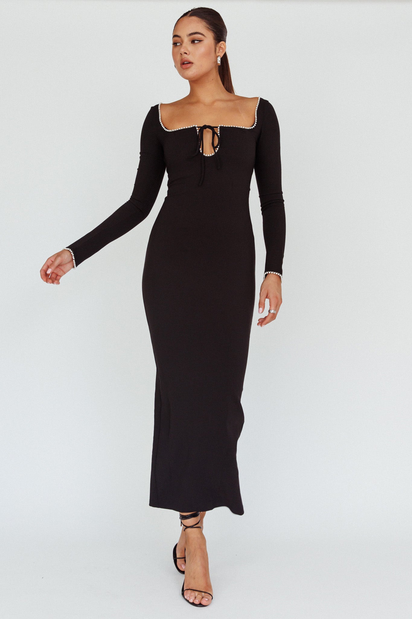 Shop the Samantha Pearl Detailing Midi Dress Black | Selfie Leslie