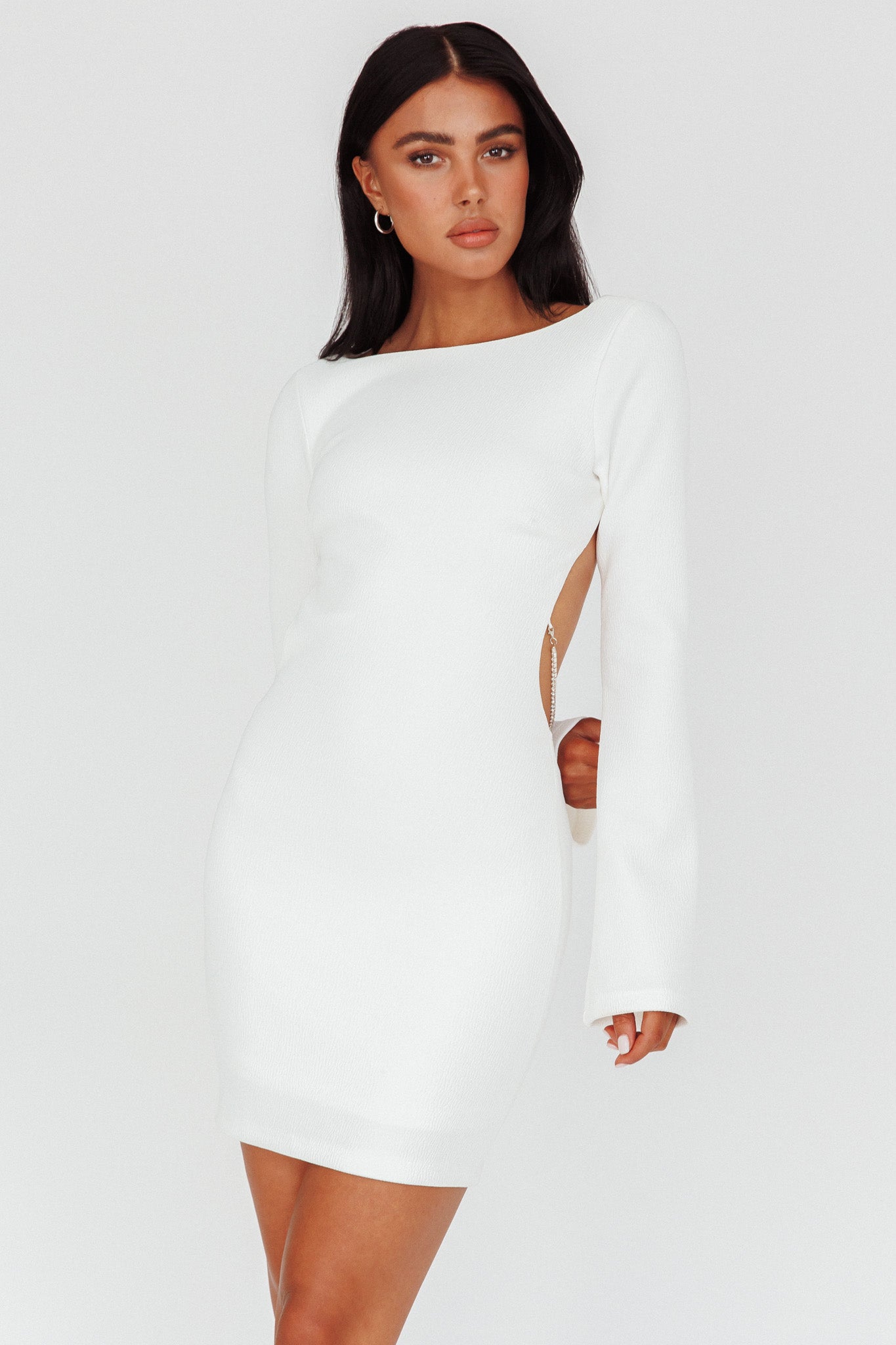 Shop the Lakshmi Long Sleeve Open Back Mini Dress White | Selfie Leslie