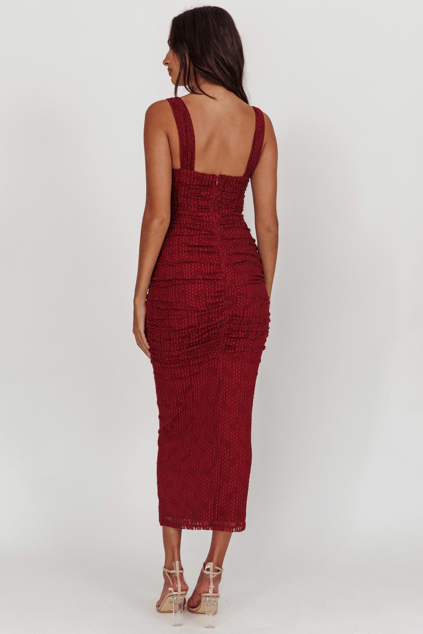 Burgundy lace midi dress online