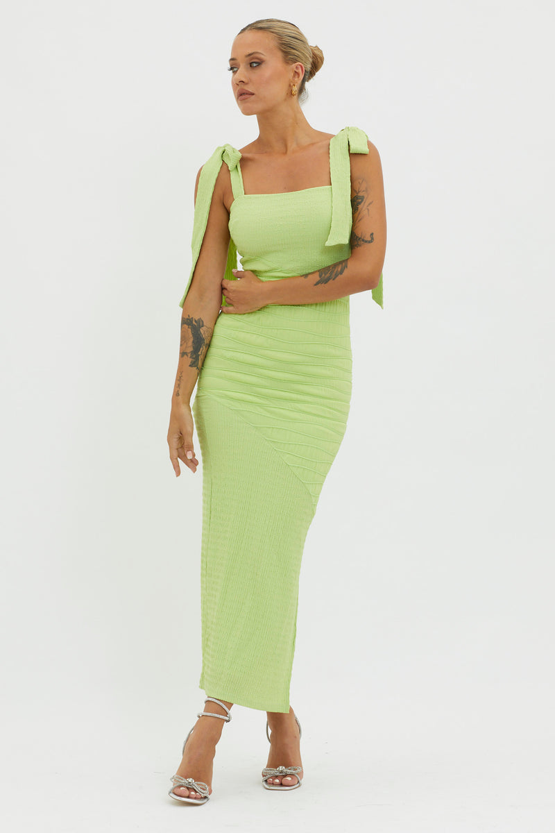 Shop the Bindi Puckered Tied Strap Dress Green | Selfie Leslie