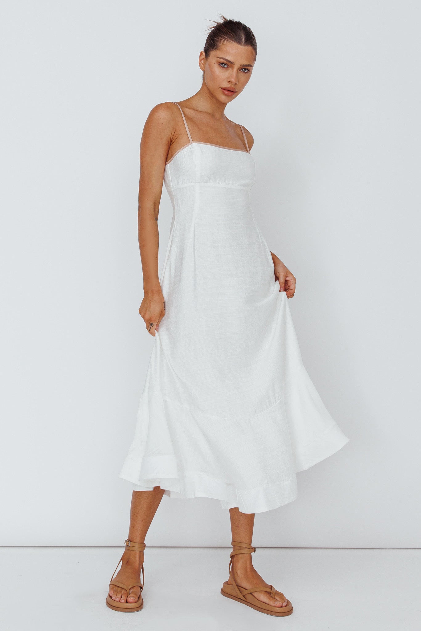 Shop the Noni Cami Strap Swing Midi Dress White | Selfie Leslie