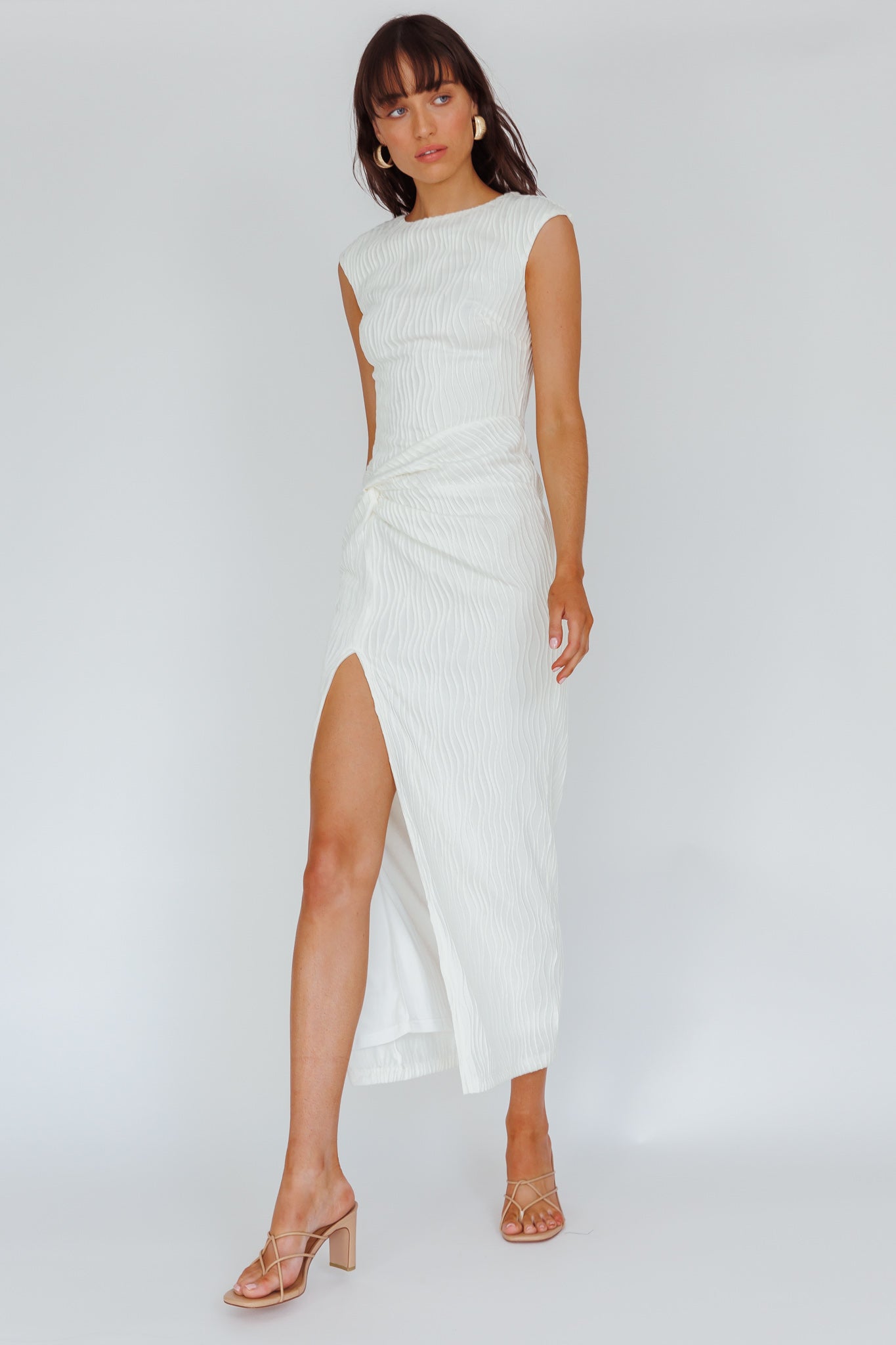 Shop the Like A Movie Cap Sleeve Midi Dress Cream | Selfie Leslie