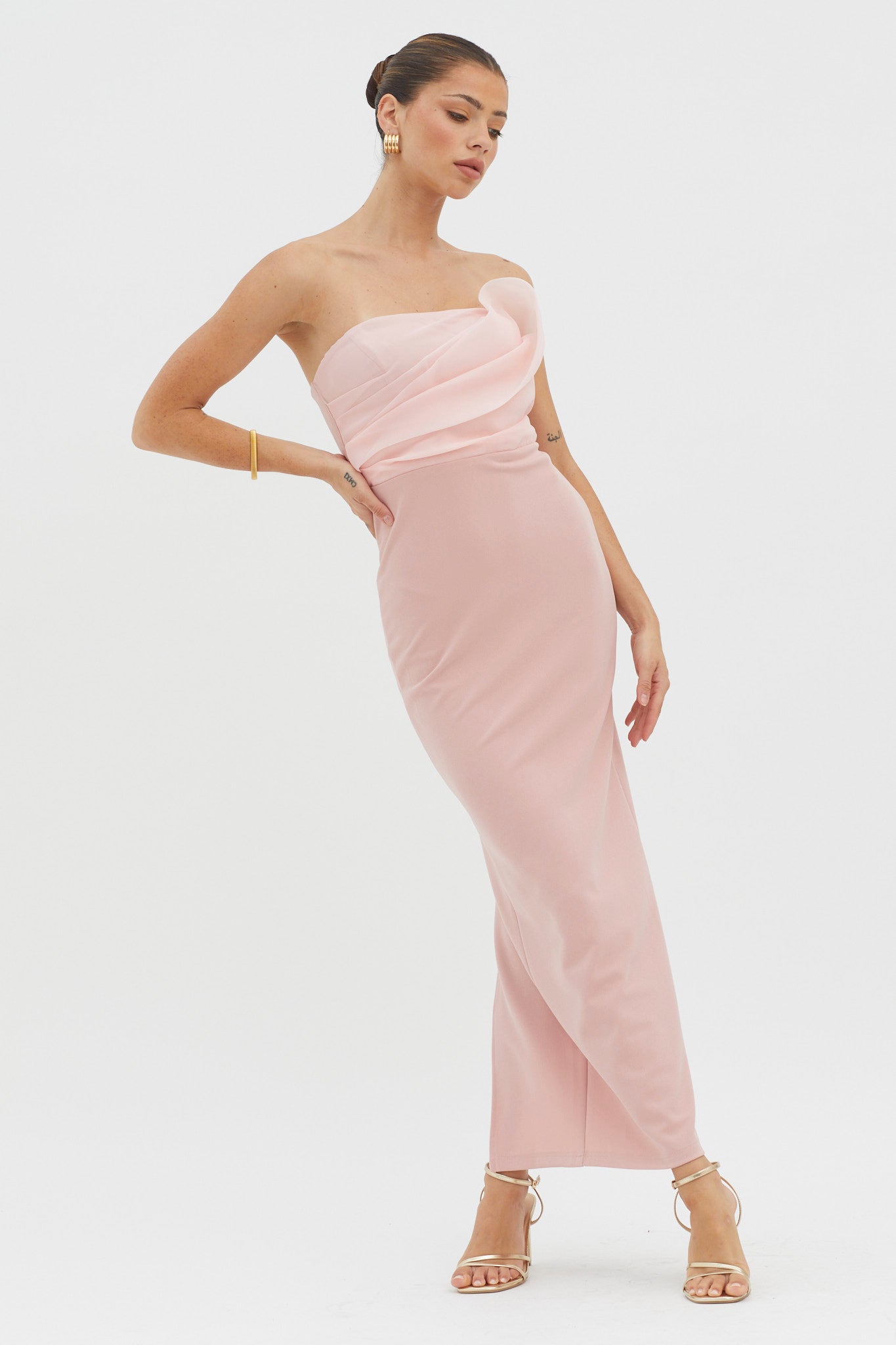 Shop the Karaline Strapless Bust Accent Maxi Dress Blush | Selfie Leslie