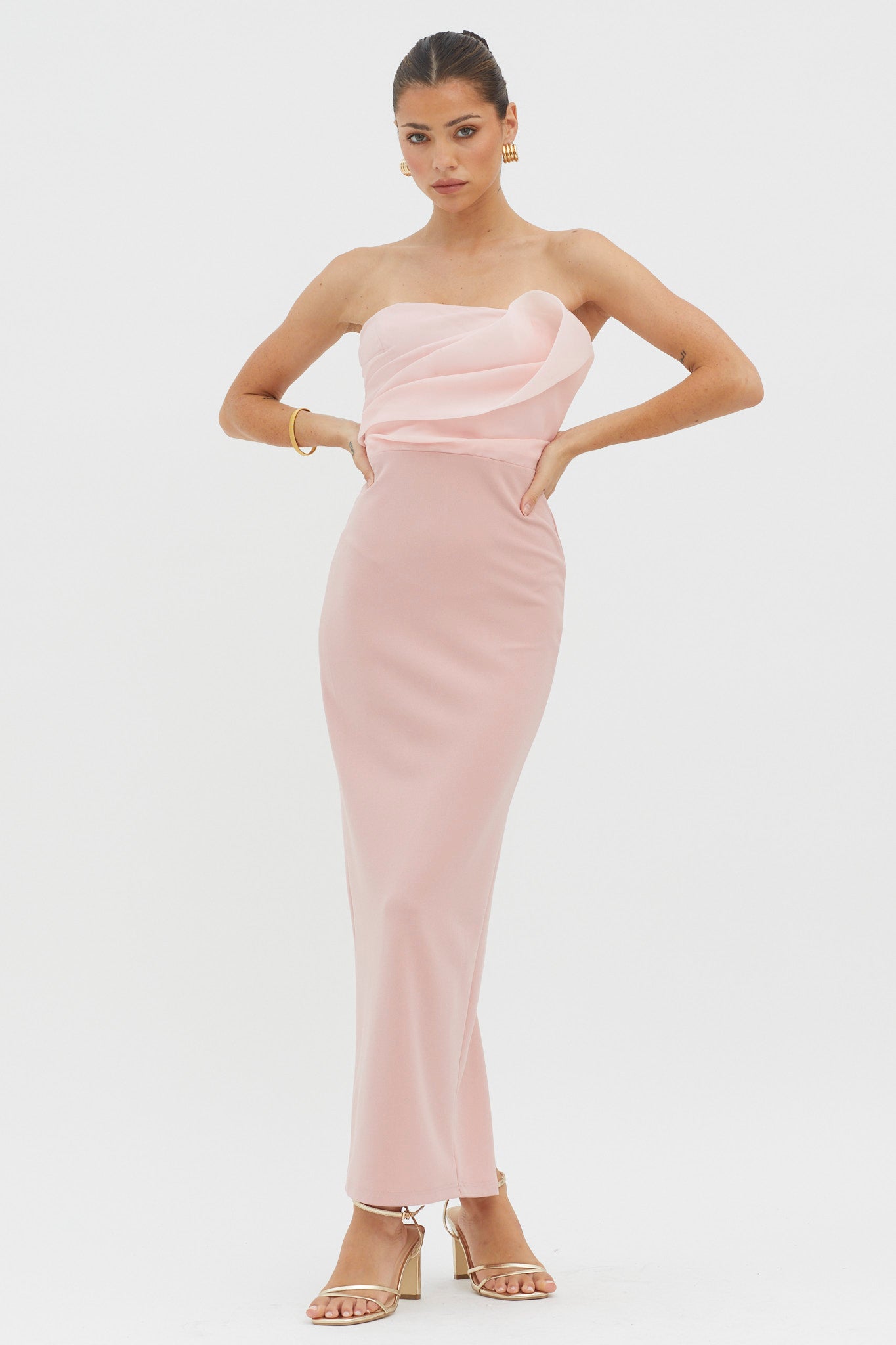 Shop the Karaline Strapless Bust Accent Maxi Dress Blush | Selfie Leslie