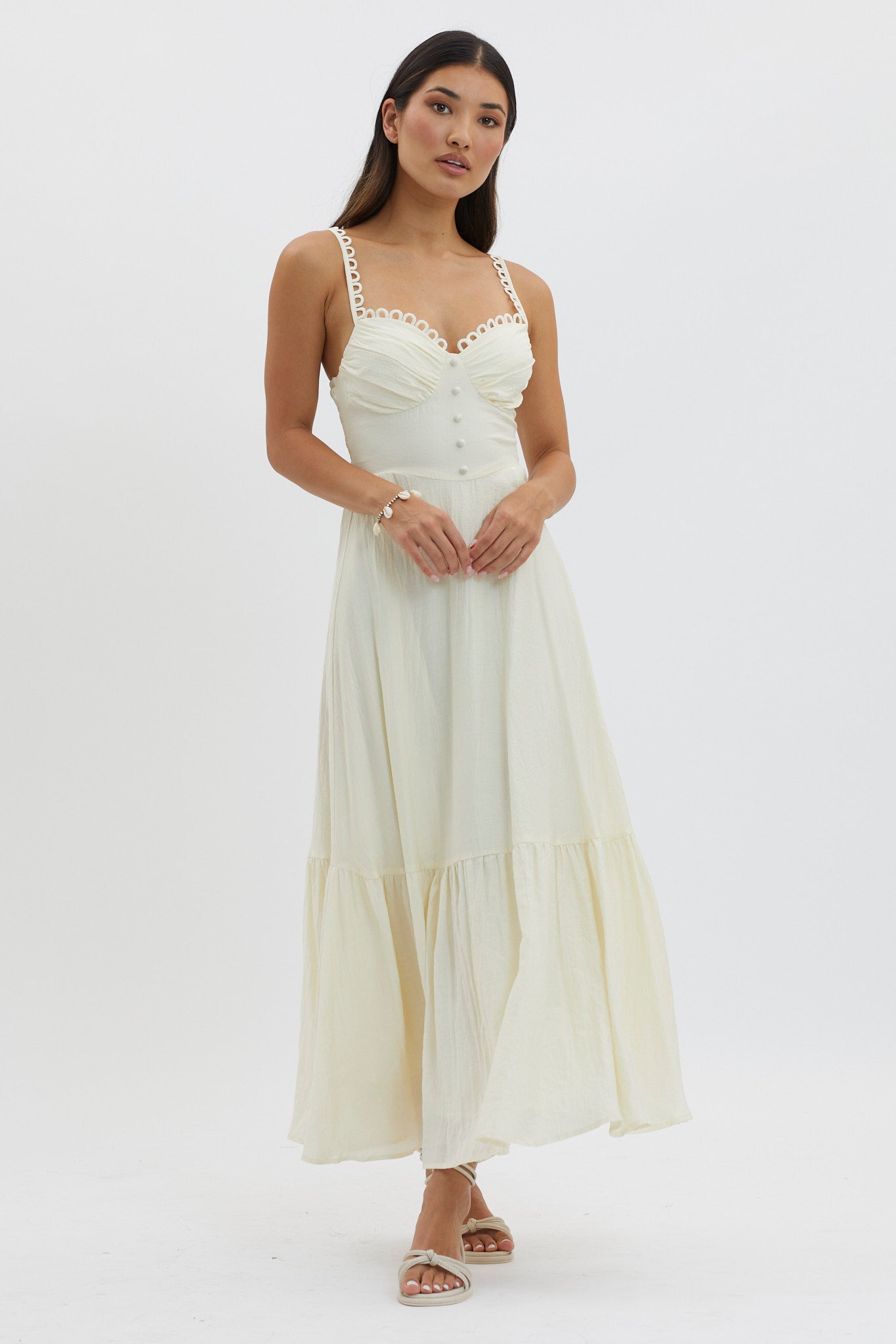 Shop the Golden Suns Scallop Trim Midi Dress Butter | Selfie Leslie