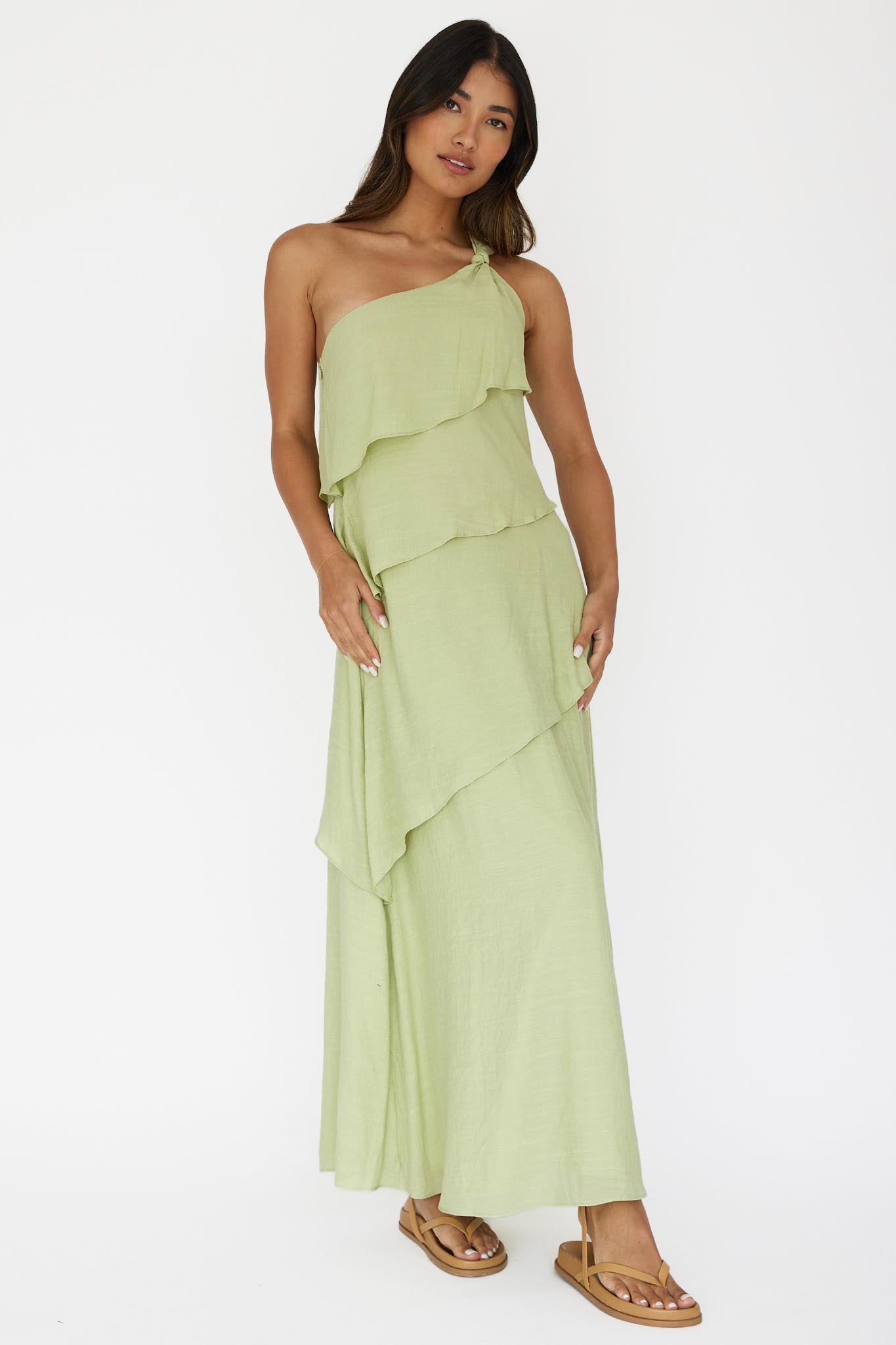 Shop the Delwyn One-Shoulder Maxi Dress Sage | Selfie Leslie