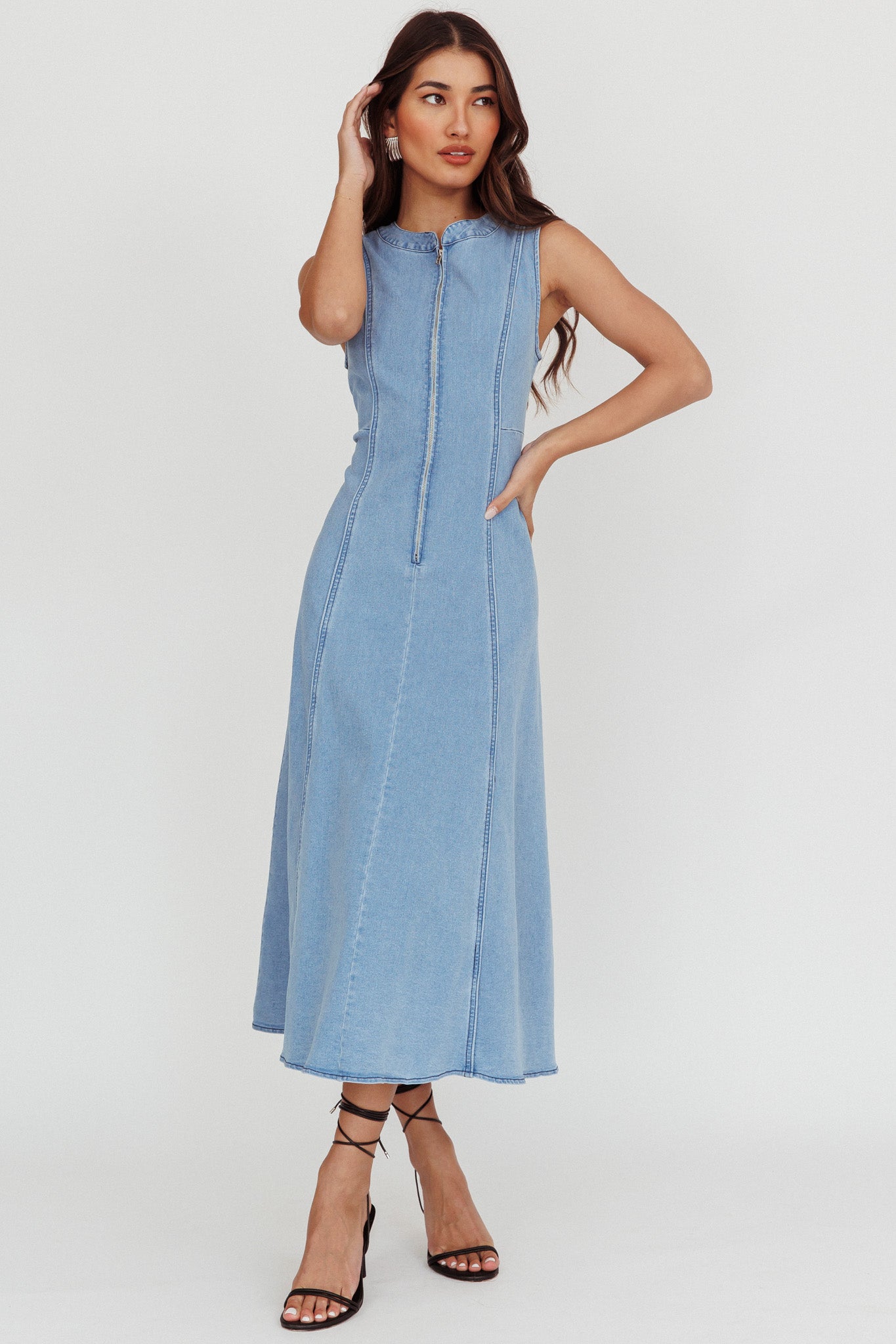 Selfie LESLIE Women s Dresses Passionate Flame Sleeveless A Line Midi Dress Denim Blue Xs by Mika Gala