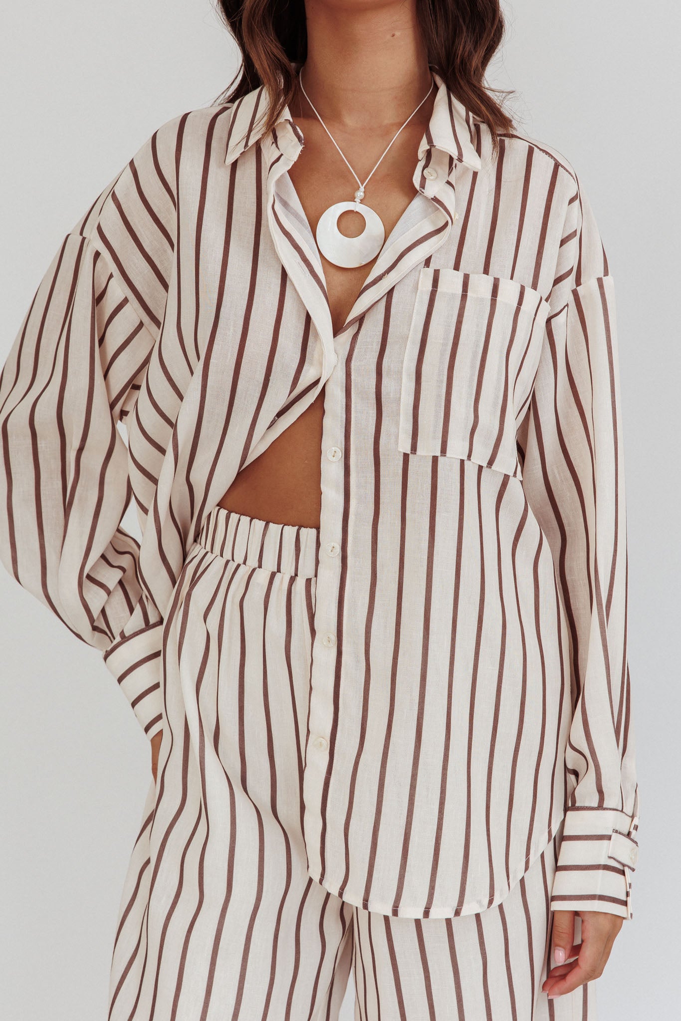 Shop the Alex Long Sleeve Shirt Stripe Latte | Selfie Leslie