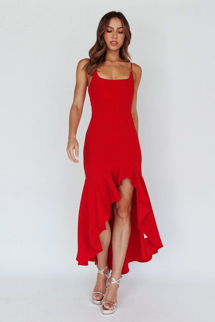 Shop the Emoji Asymmetrical Hemline Dress Red | Selfie Leslie