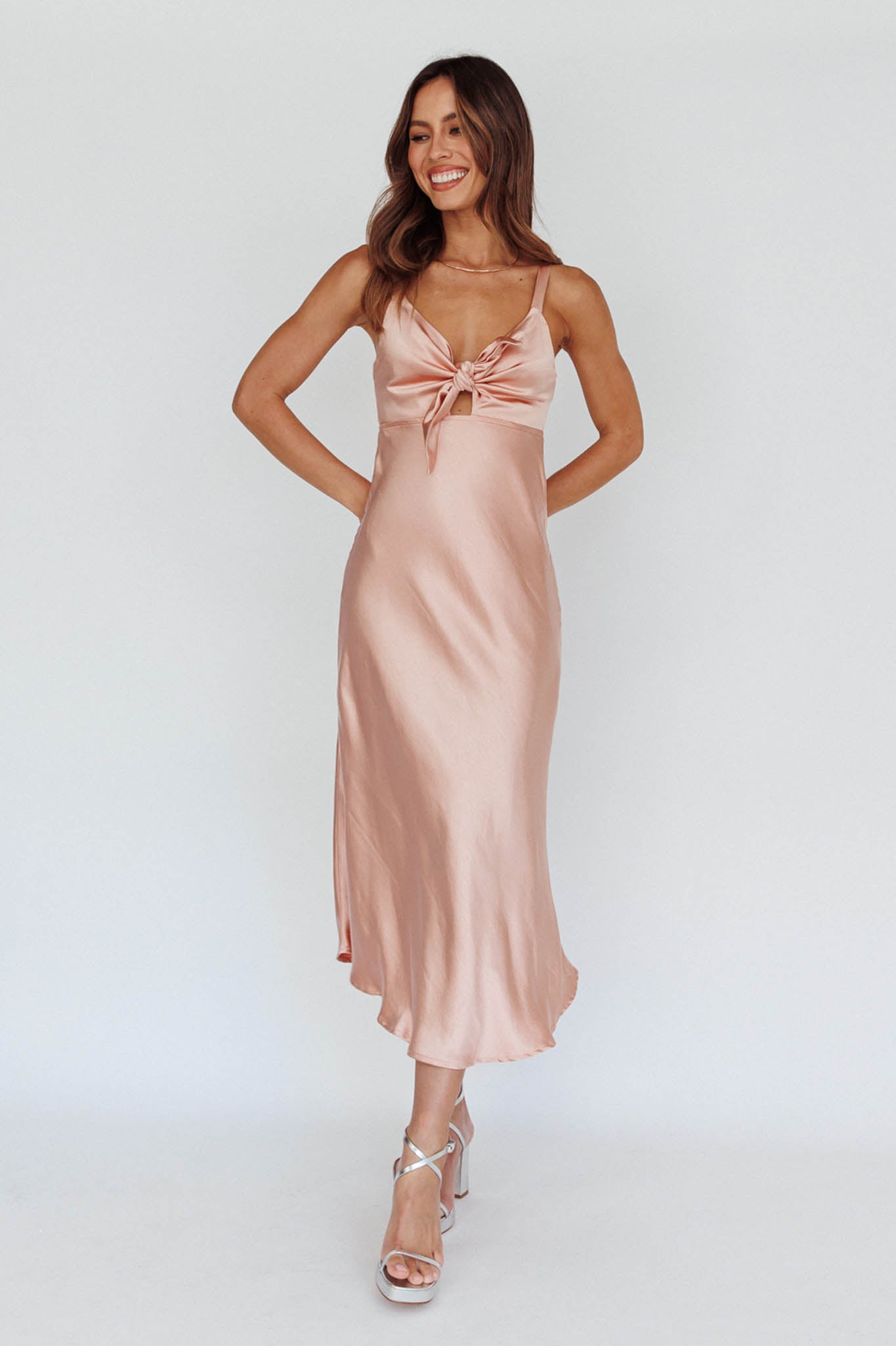 Shop the Perfect Day Satin Midi Dress Blush | Selfie Leslie