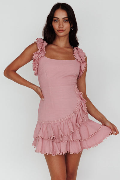 Shop the Annie Ruffle Shoulder Strap Dress Dusty Pink | Selfie Leslie