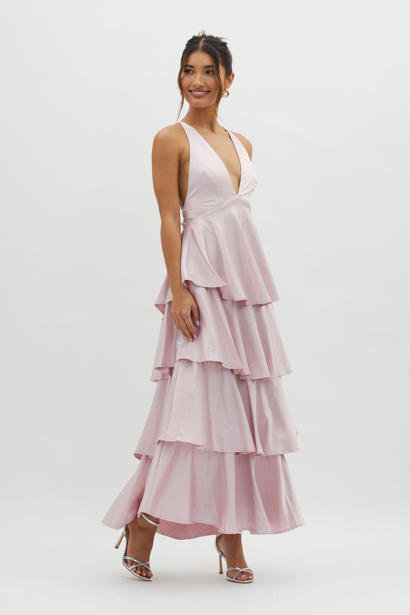 Shop the Auguste Tiered Frill Strappy Back Dress Blush | Selfie Leslie