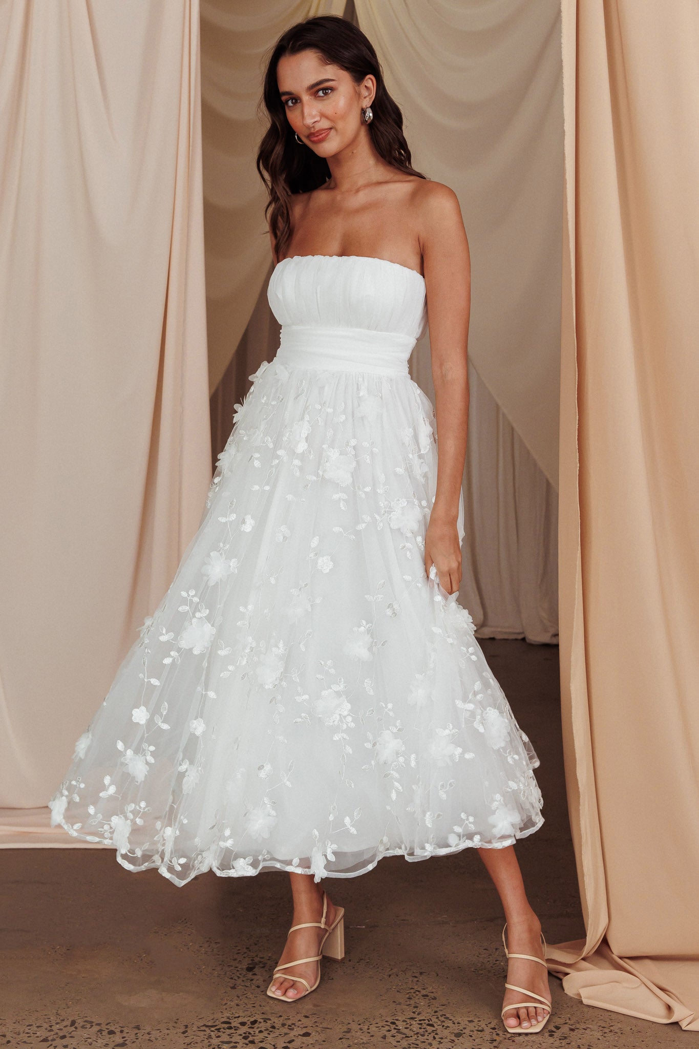 White store embellished strapless wedding dress