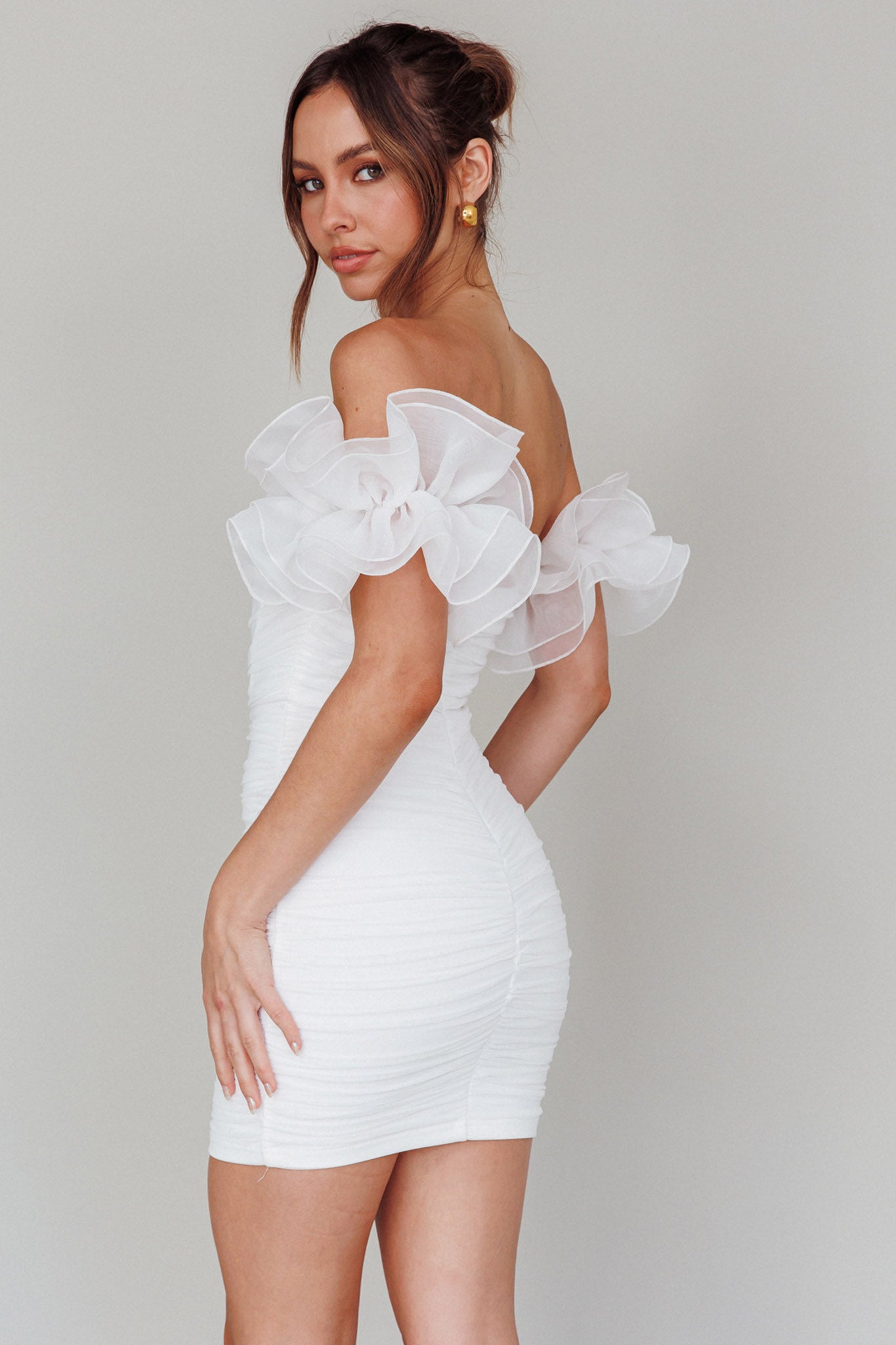 Shop the Star Dust Off-Shoulder Frill Sleeve Mini Dress