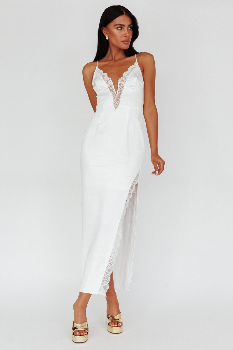 Shop the Salma Lace V-Neckline Midi Dress White | Selfie Leslie