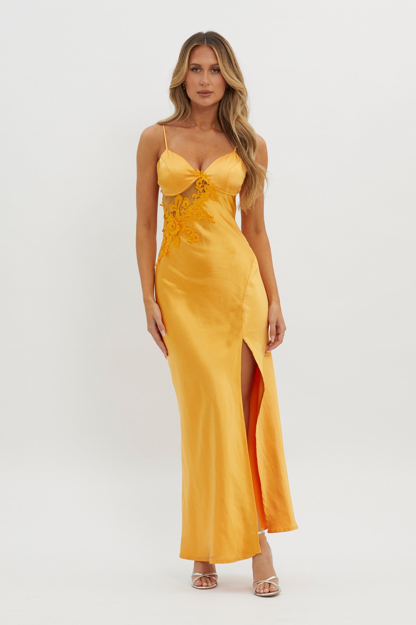 Shop the Roxana Applique Trim Split Maxi Dress Orange