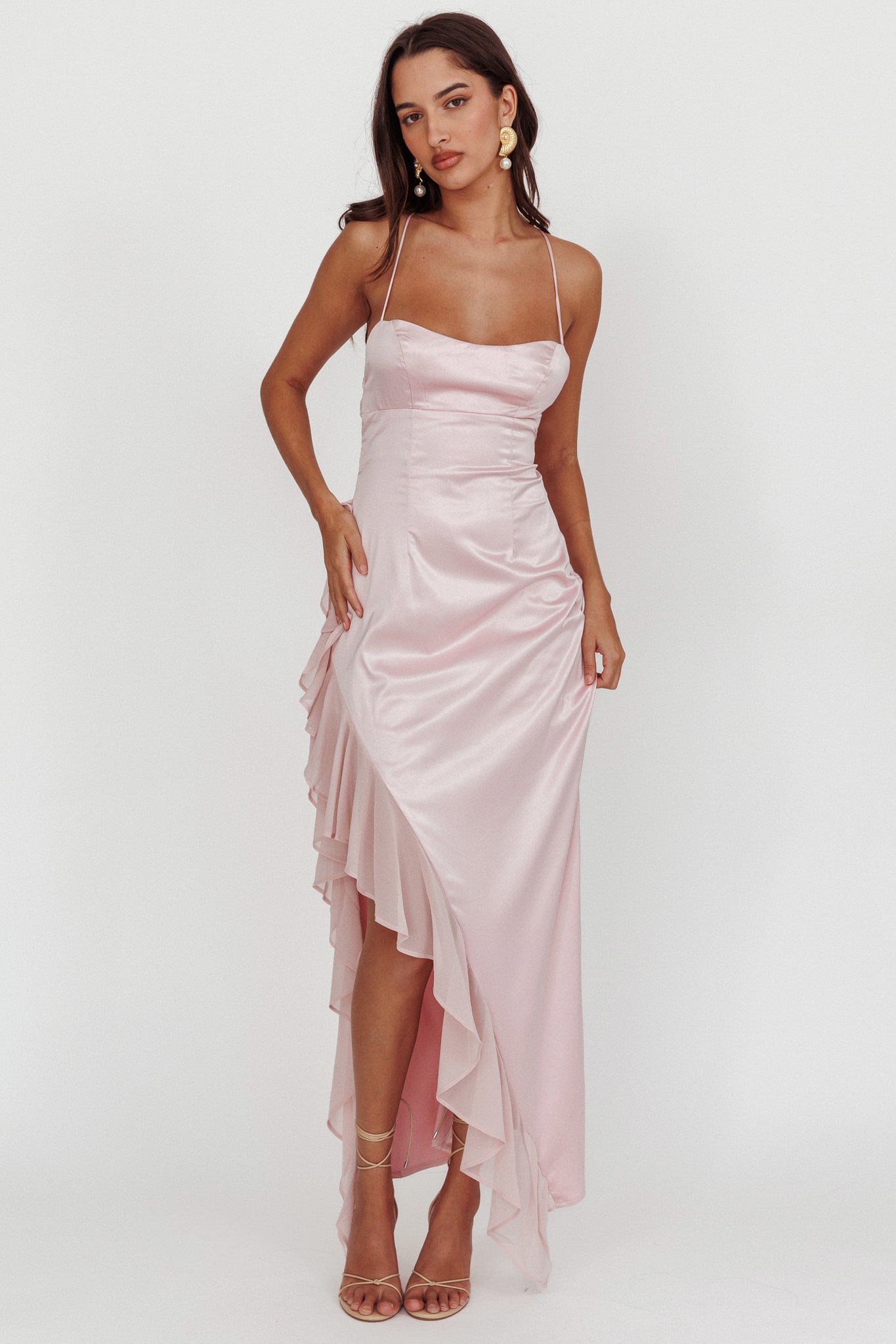 Pink deals satin ruffle dress