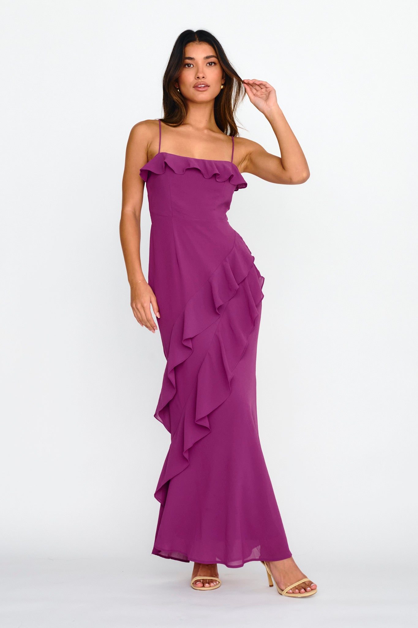 Shop the Actual Sunshine Ruffle Trim Maxi Dress Plum