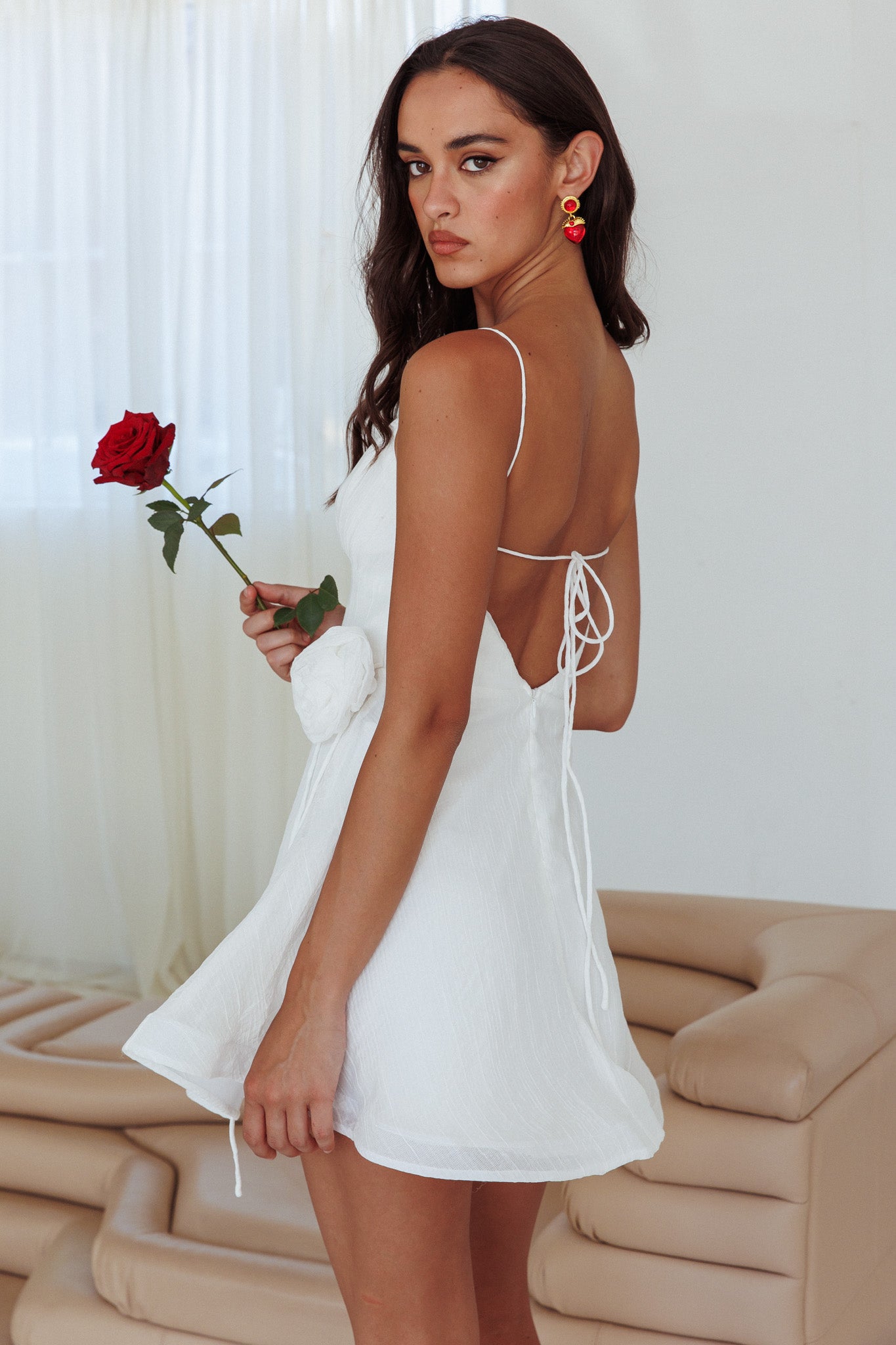 Shop the Calia Rose Accent Ruched Mini Dress White