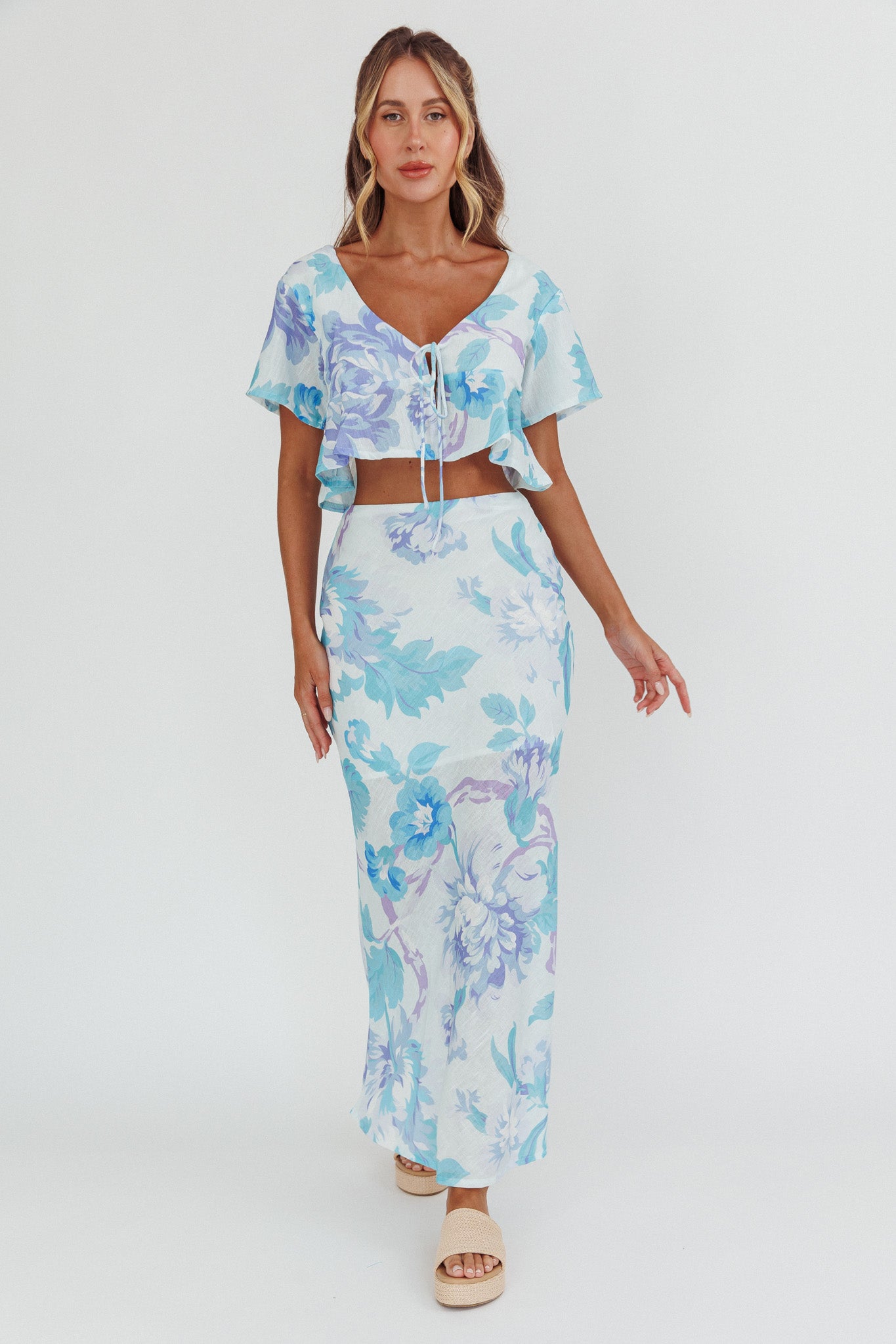 Shop the La Vie Floral Maxi Skirt Floral Blue | Selfie Leslie