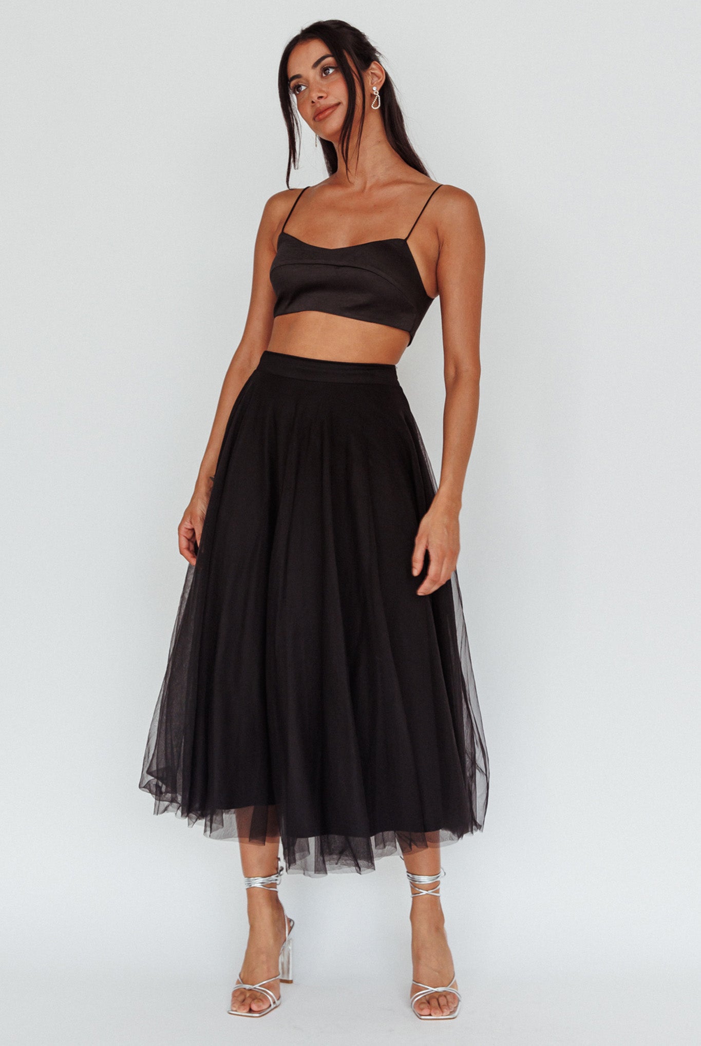 Shop the Jasmine Organza Mesh Elasticated Waist Midi Skirt Black ...