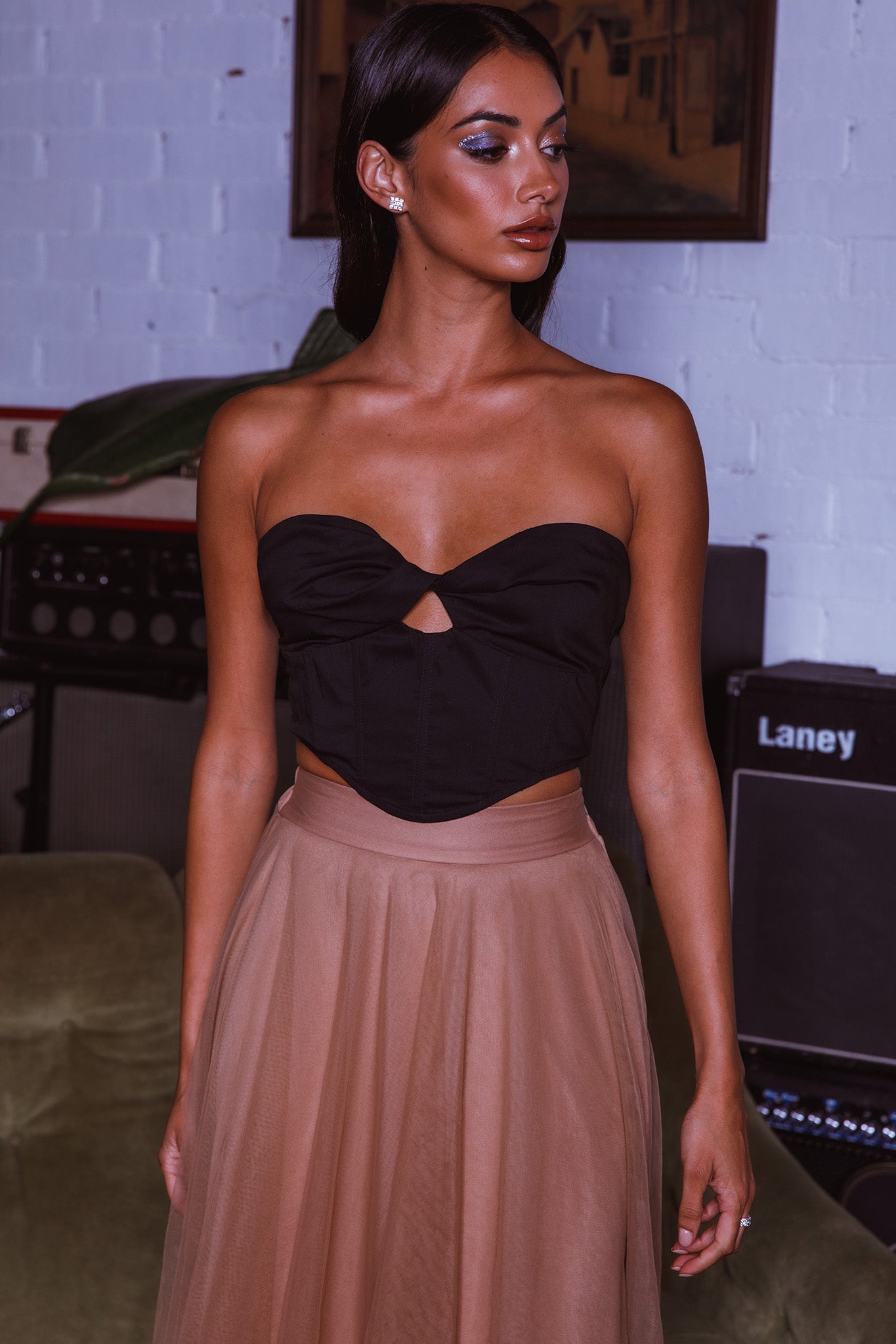 Shop the Jasmine Organza Mesh Elasticated Waist Midi Skirt Brown Selfie Leslie