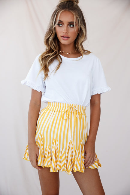 Shop the Robyn Pleated Striped Mini Skirt Yellow Stripe | Selfie Leslie