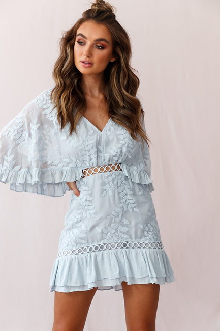 Shop the Caspar Leafy Embroidered Dress Baby Blue | Selfie Leslie