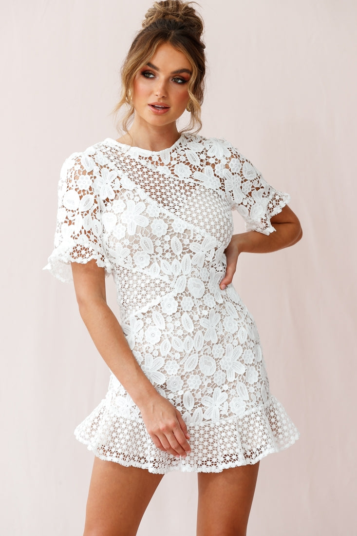Shop the Reinhart Short Sleeve Crochet Lace Dress White | Selfie Leslie