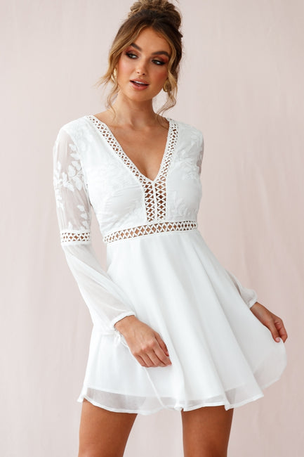 Shop the Carson Crochet Bell Sleeve Dress White | Selfie Leslie